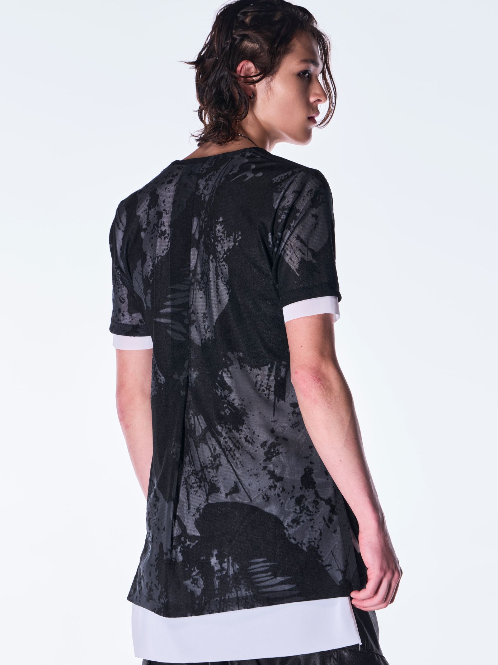 【予約品 6月29日(月) 締切】Opal Mesh Layered T-Shirt / オパールメッシュ レイヤード Tシャツ / ブラック×ホワイト