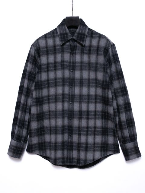 【予約品 4月6日(月) 締切】Checked Cotton Shaggy Brushed Twill Pleated Shirts / チェックコットン シャギー起毛 ツイル プリーツシャツ / ブラック