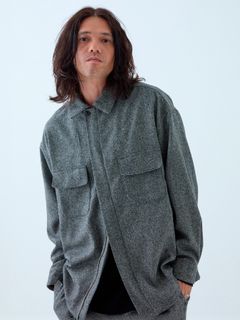 Woolaround / オーバーシャツ / 杢グレーホワイト
