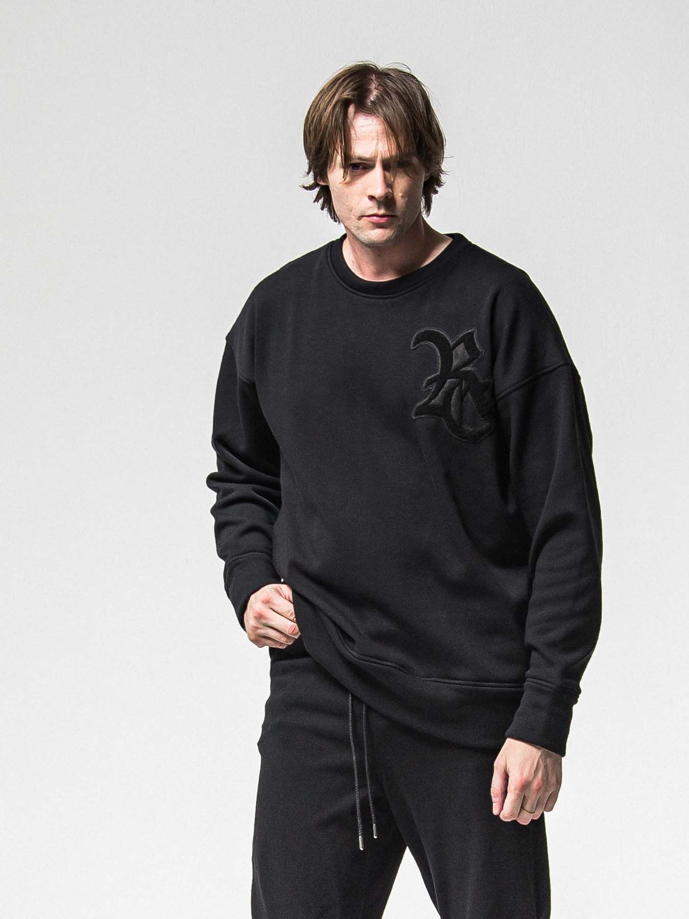 【予約品 8月31日(日) 締切】RC CHENILLE VELOURS FLEECE DROP TRAINER / RCサガラ刺繍ワッペン ベロアフリース ドロップショルダートレーナー / ブラック