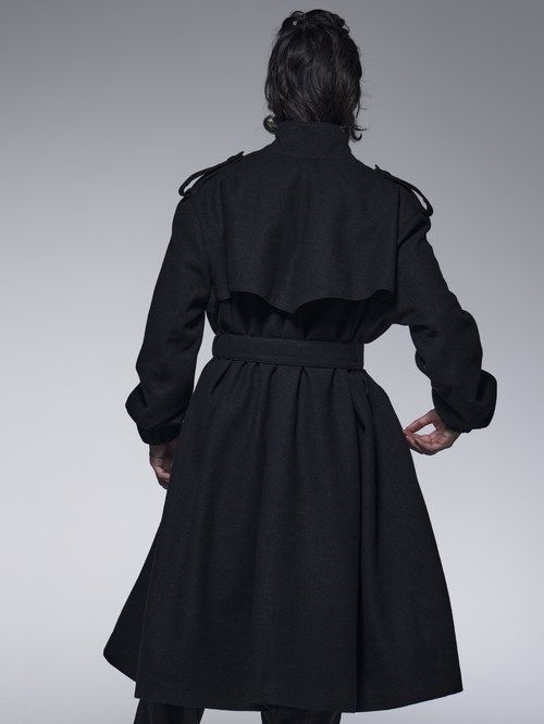 《予約品》 StandCollarDrapeCoat / スタンドカラードレープコート / ブラック 【kiryuyrik】 10月以降入荷予定