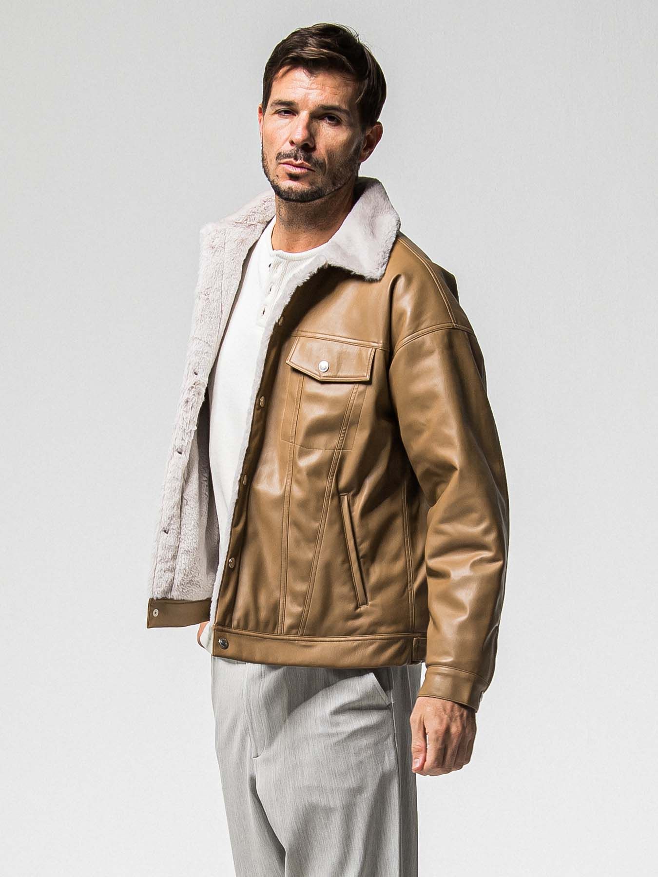 【予約品 8月31日(日) 締切】LEATHER FUR OVER G / レザーファーオーバーGジャケット / キャメル