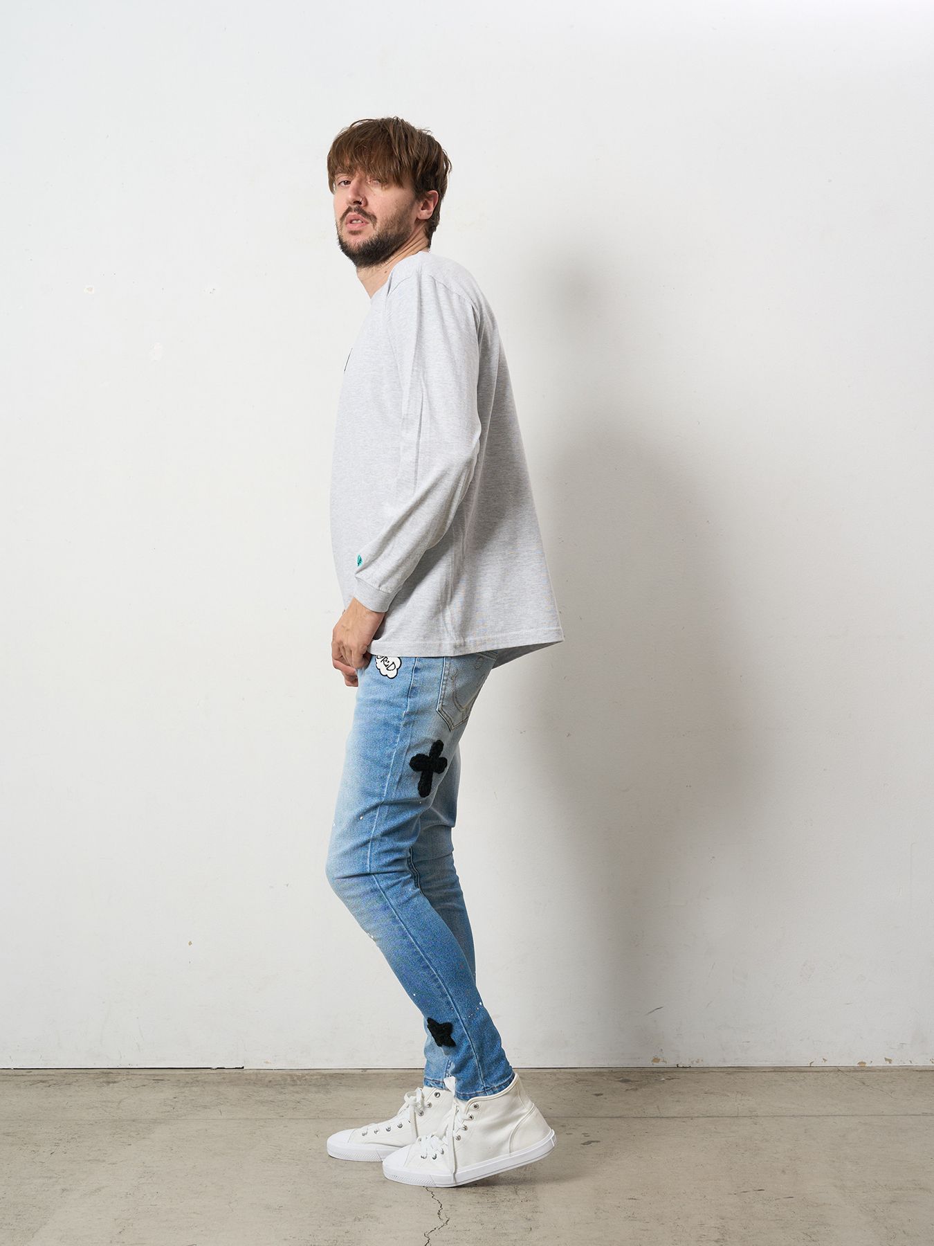 【予約品 5月8日(木) AM10時 締切】 5.6ozコットン天竺 スターグラムハート＆シークインLS Tシャツ / アッシュ