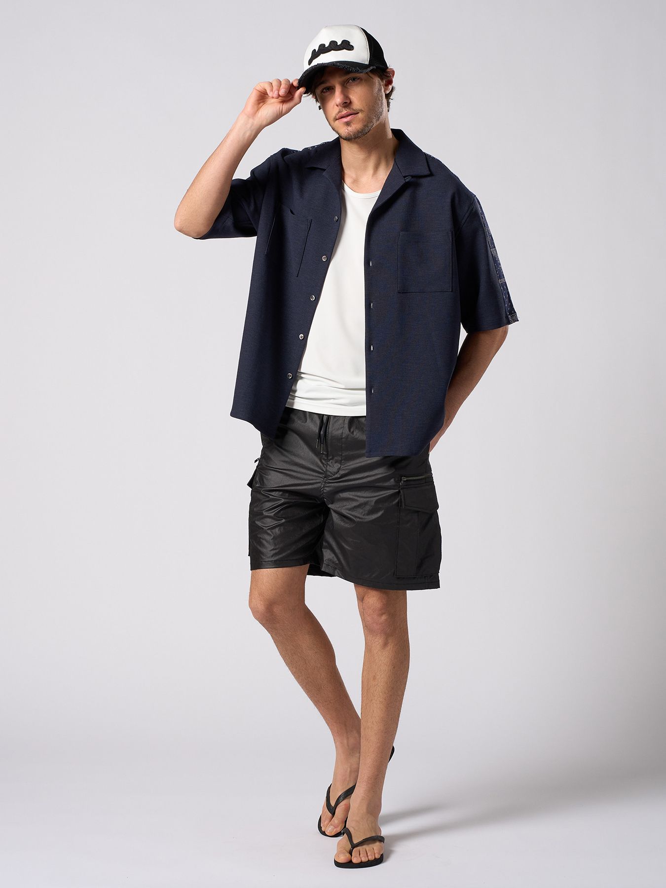 【予約品 1月25日(日) 締切】muta × wjk collection：wave cut-off mesh cap / ウェーブ カットオフ メッシュキャップ / ブラック×ホワイト