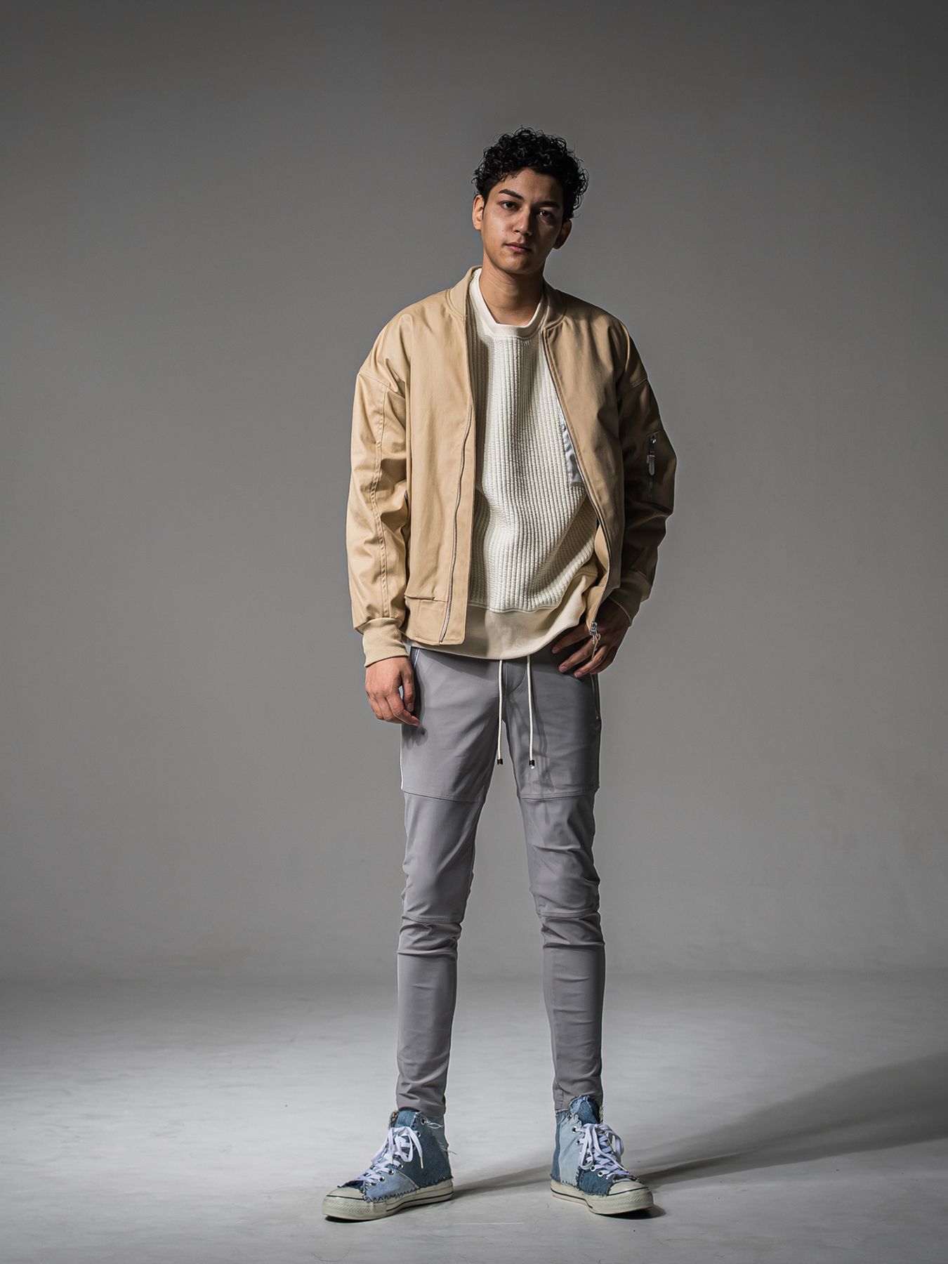 【予約品 】STRIPE QUILTING DROP TRAINER / ストライプキルティング ルーズトレーナー / オフ