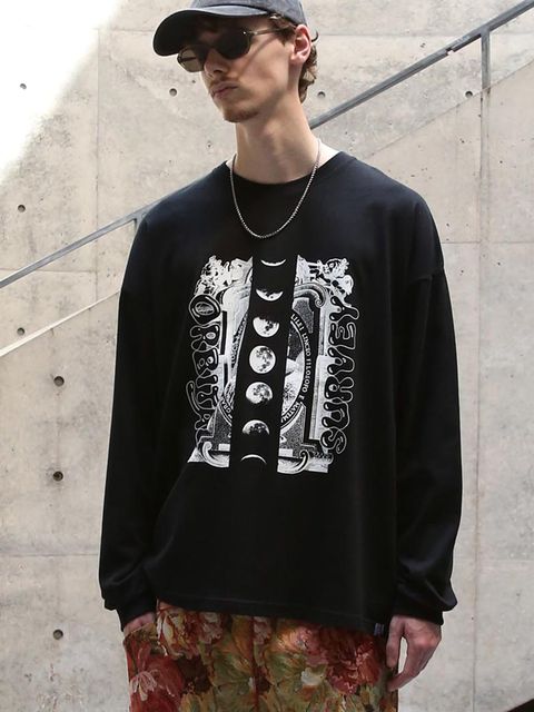 【予約品】ORBITAL WIDE-TEE / プリントワイドTシャツ / ブラック【QUOLT】