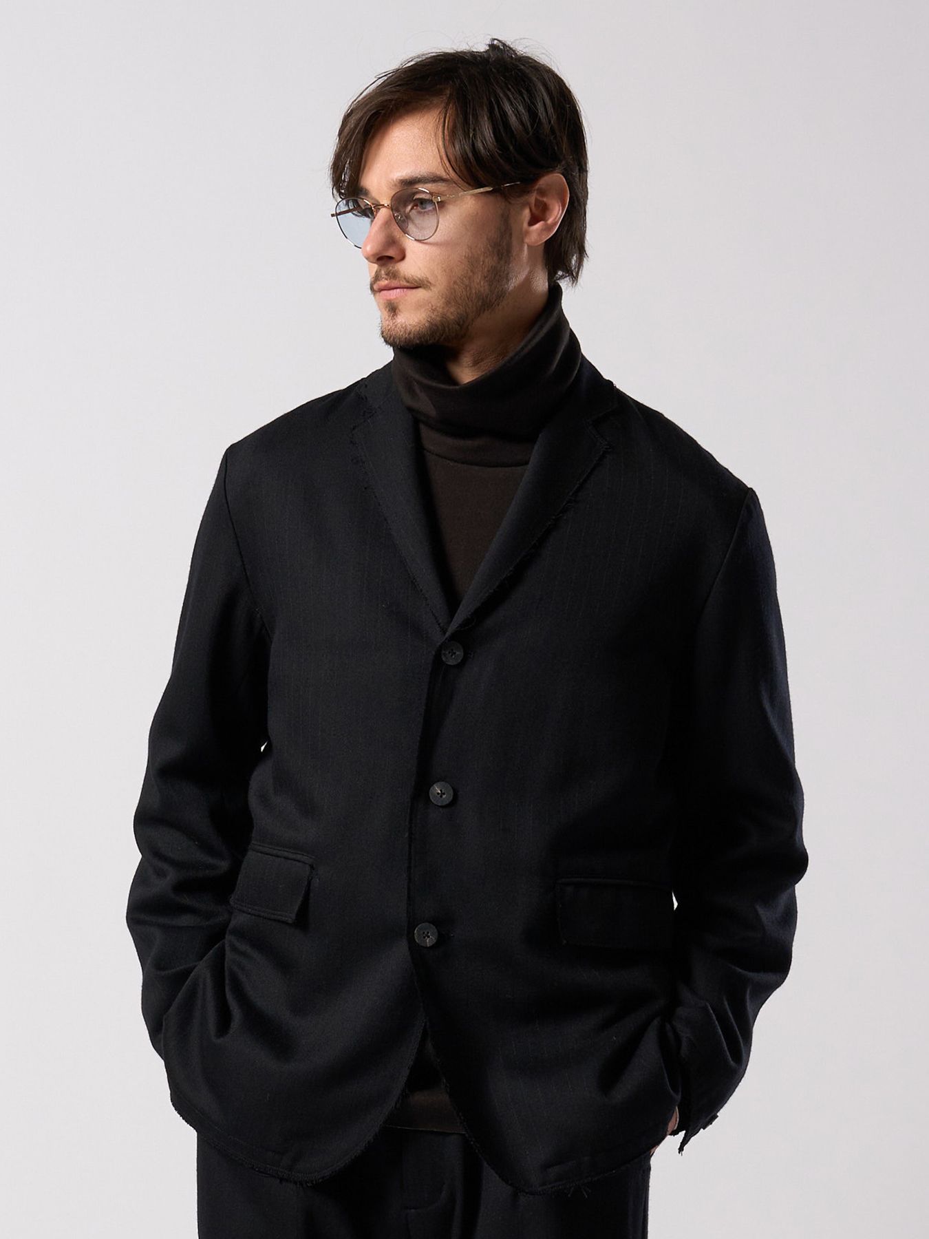 【予約品 4月19日(日) 18時締切】venetian stripe single jacket / ヴェネツィアン ストライプ シングルジャケット / ブラック