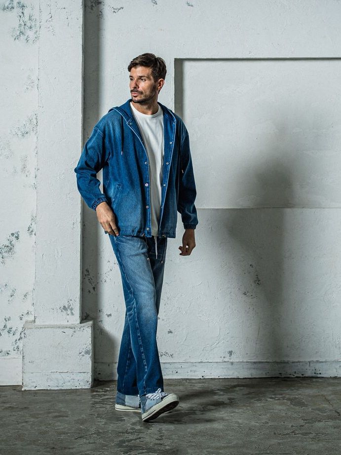 《予約11月17日19時締め》 DENIM JERSEY  coach hoodie / ジャケットパーカー / ダークインディゴ