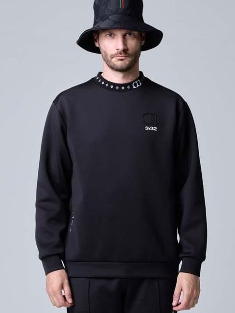 DOUBLE MESH KNIT L/S MOCK / ダブルメッシュニット モックネック / ブラック【SY32 by SWEET YEARS GOLF】