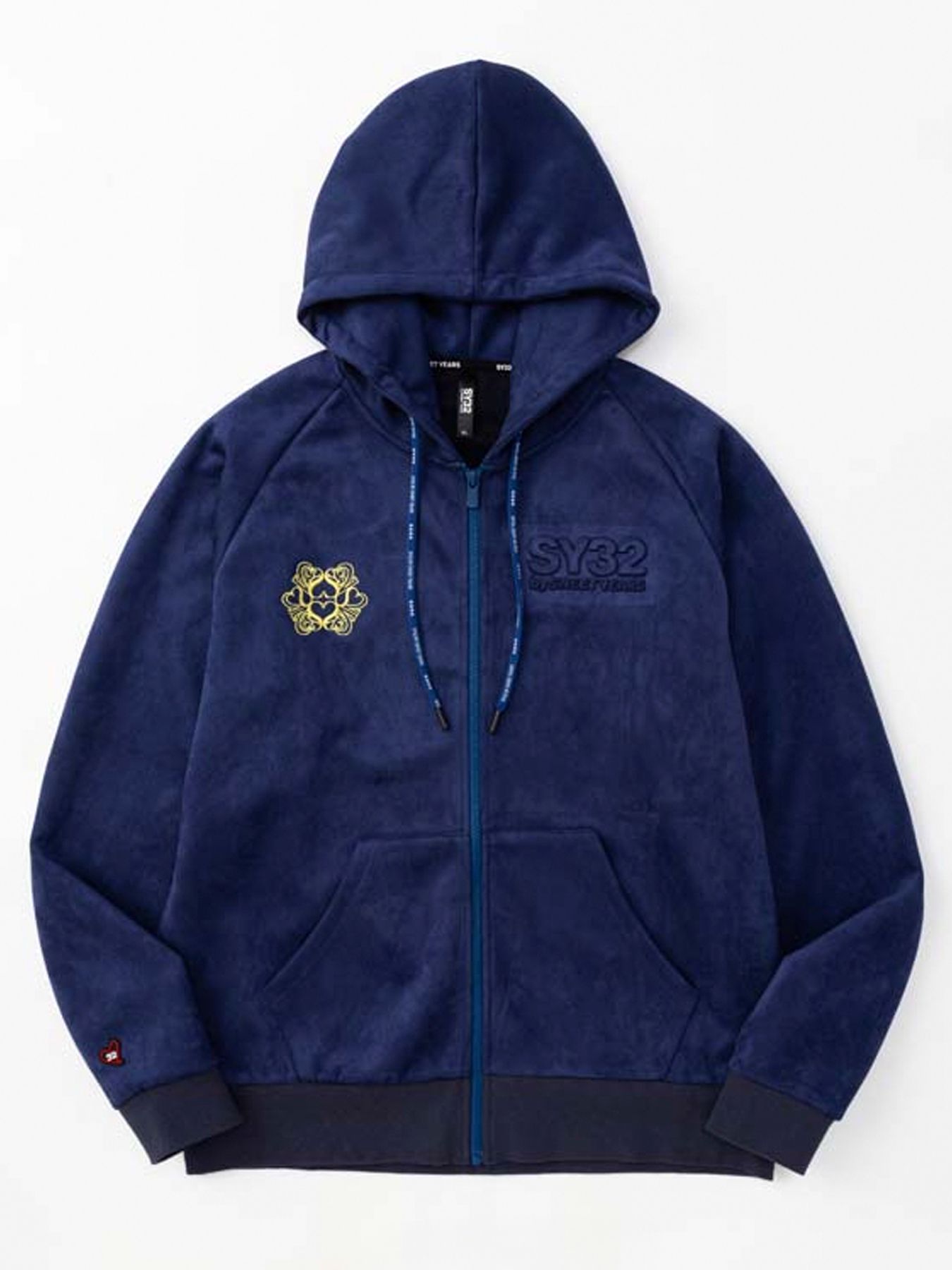 ESTER SUEDE EMBOSS BOX LOGO ZIP HOODIE / スエード ボックスロゴフーディー / ダークブルー【SY32 by SWEET YEARS】