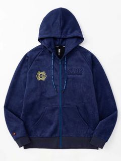 ESTER SUEDE EMBOSS BOX LOGO ZIP HOODIE / スエード ボックスロゴフーディー / ダークブルー【SY32 by SWEET YEARS】