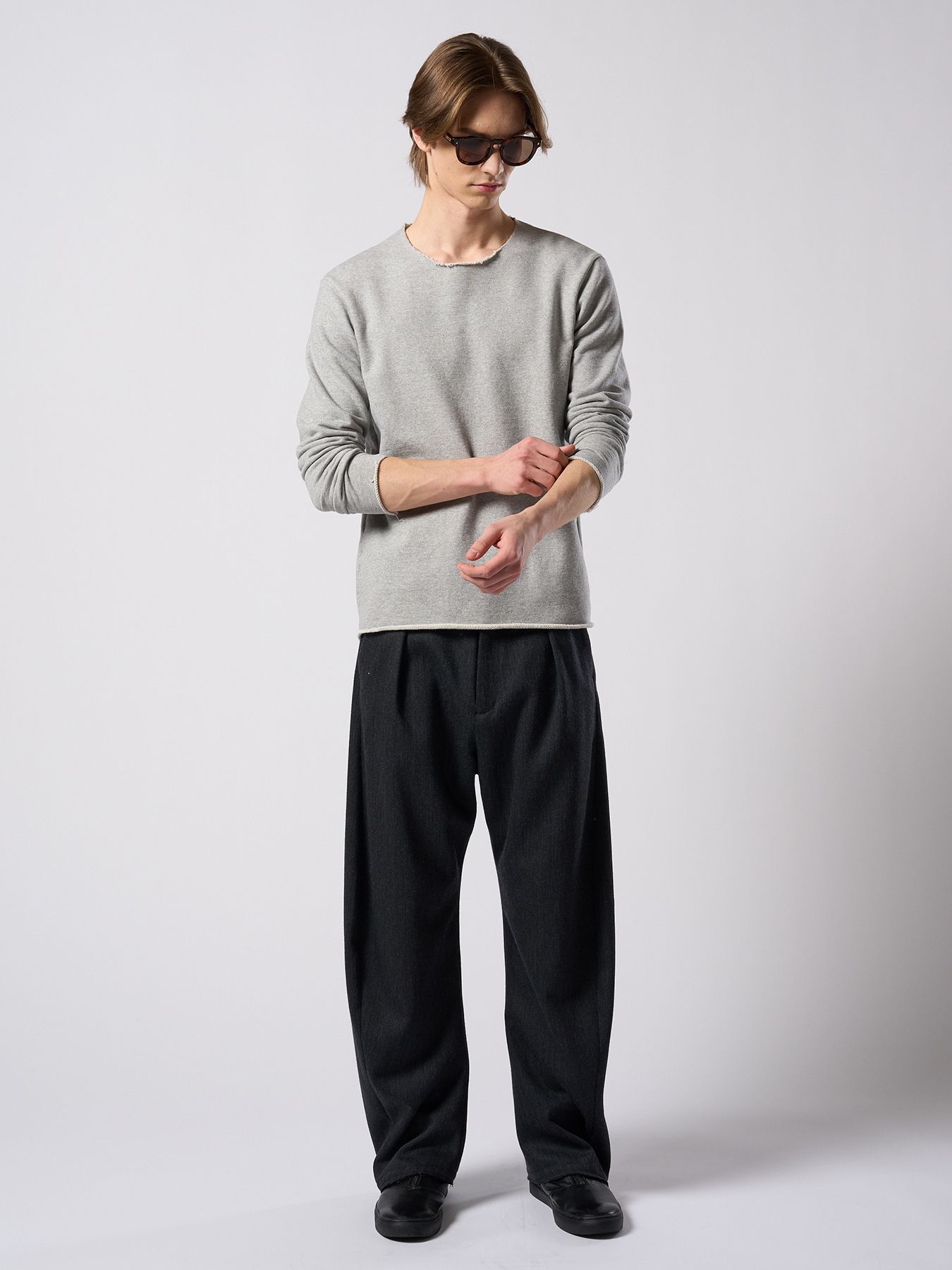 【予約品 4月19日(日) 18時締切】venetian stripe wide banana slacks / ヴェネツィアン ストライプ ワイドバナナスラックス / チャコール