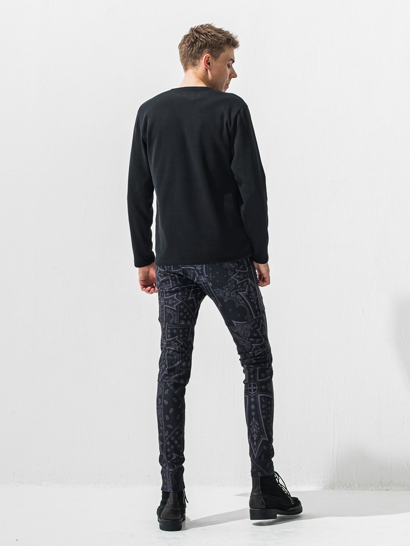 【予約品 9月6日(日) 締切】VELOURS FLEECE THERMAL HENRY / 裏起毛 ハニカムサーマル ヘンリーネック / ブラック