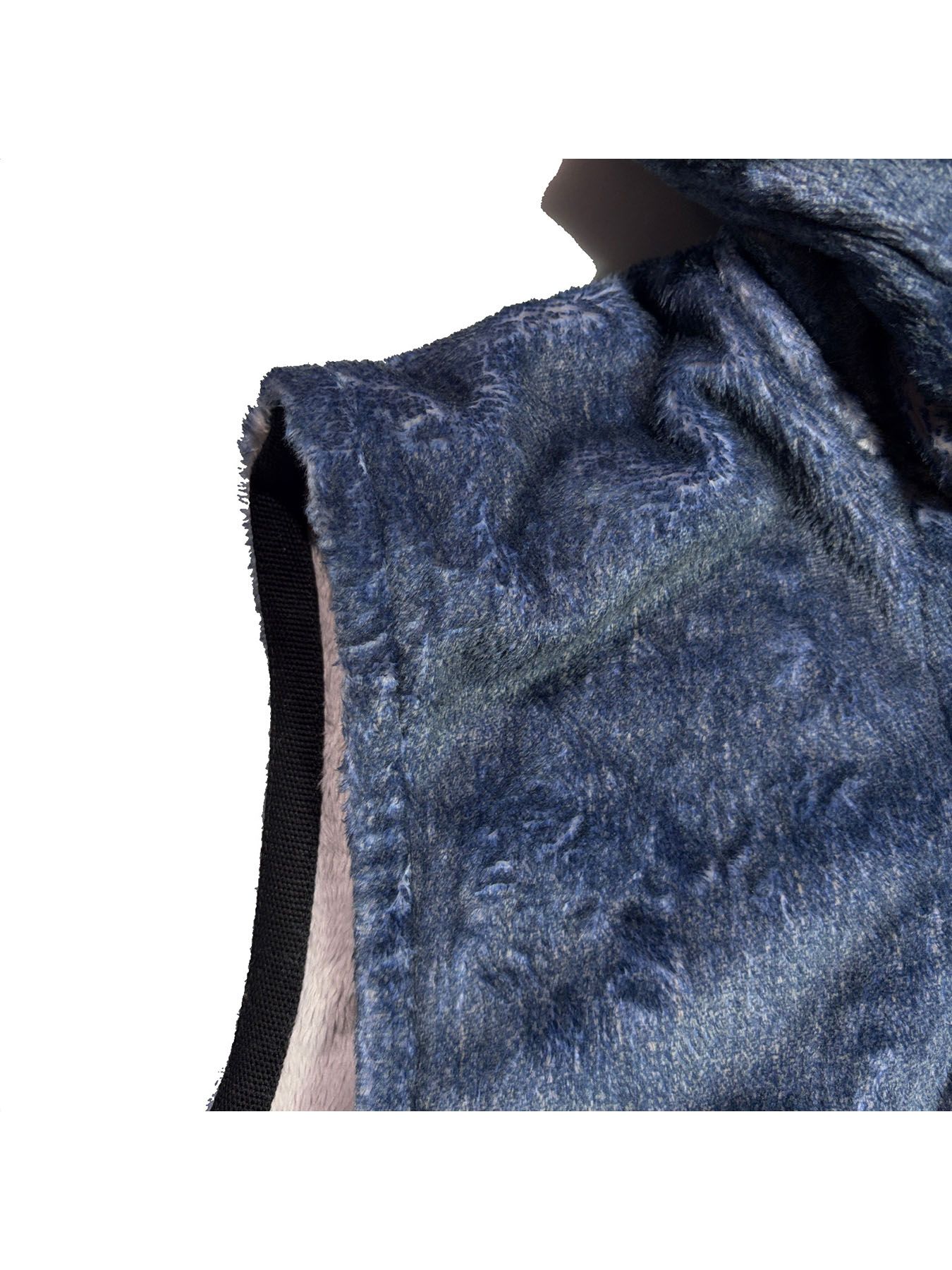 【予約品 3月9日(月) 18:00 締切】FLEECE DENIM VEST / デニムプリント フリース ベスト / ブルー