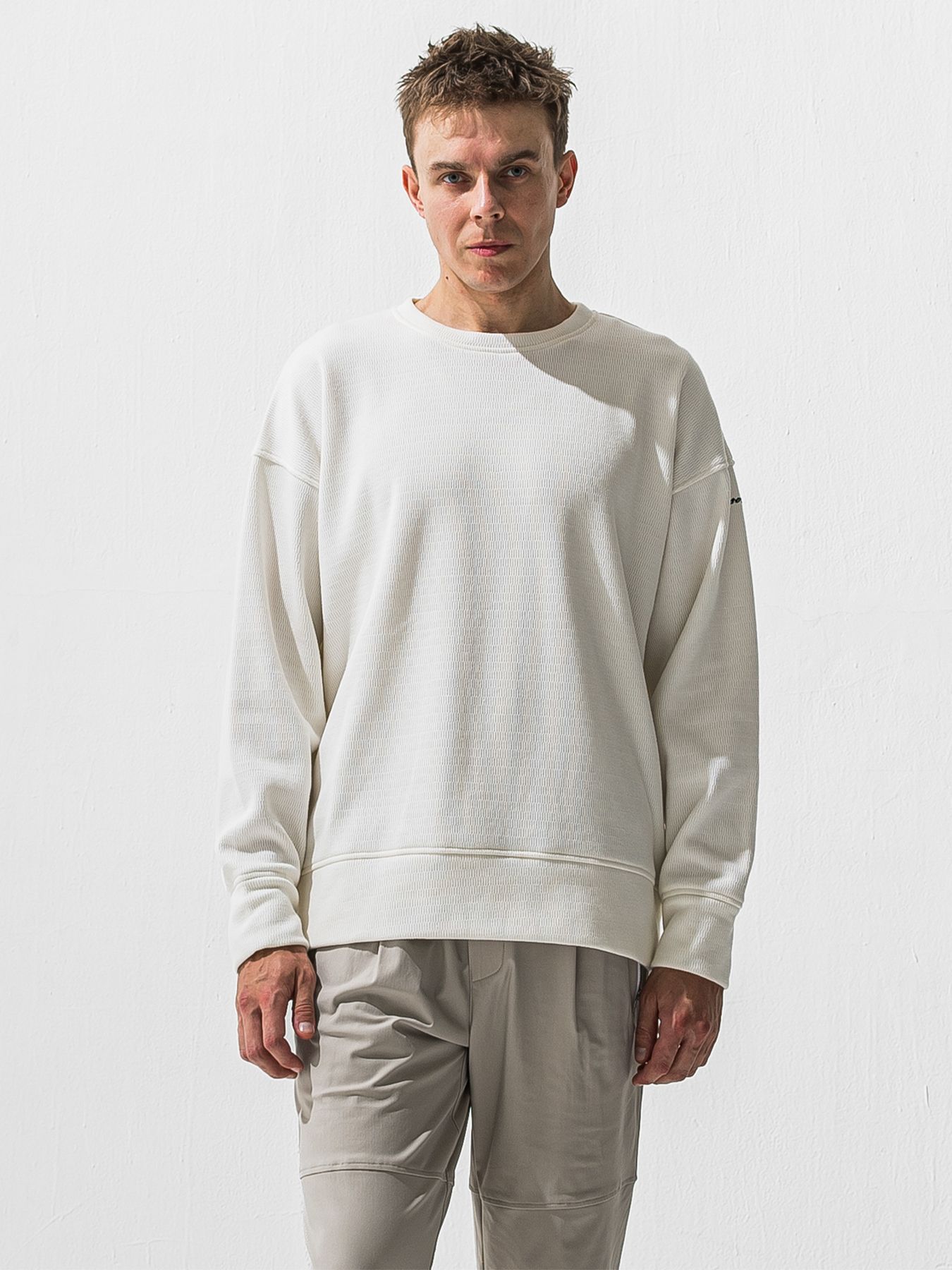 【予約品 9月6日(日) 締切】VELOURS FLEECE THERMAL LOOSE TRAINER / 裏起毛 ハニカムサーマル ルーズトレーナー / ホワイト