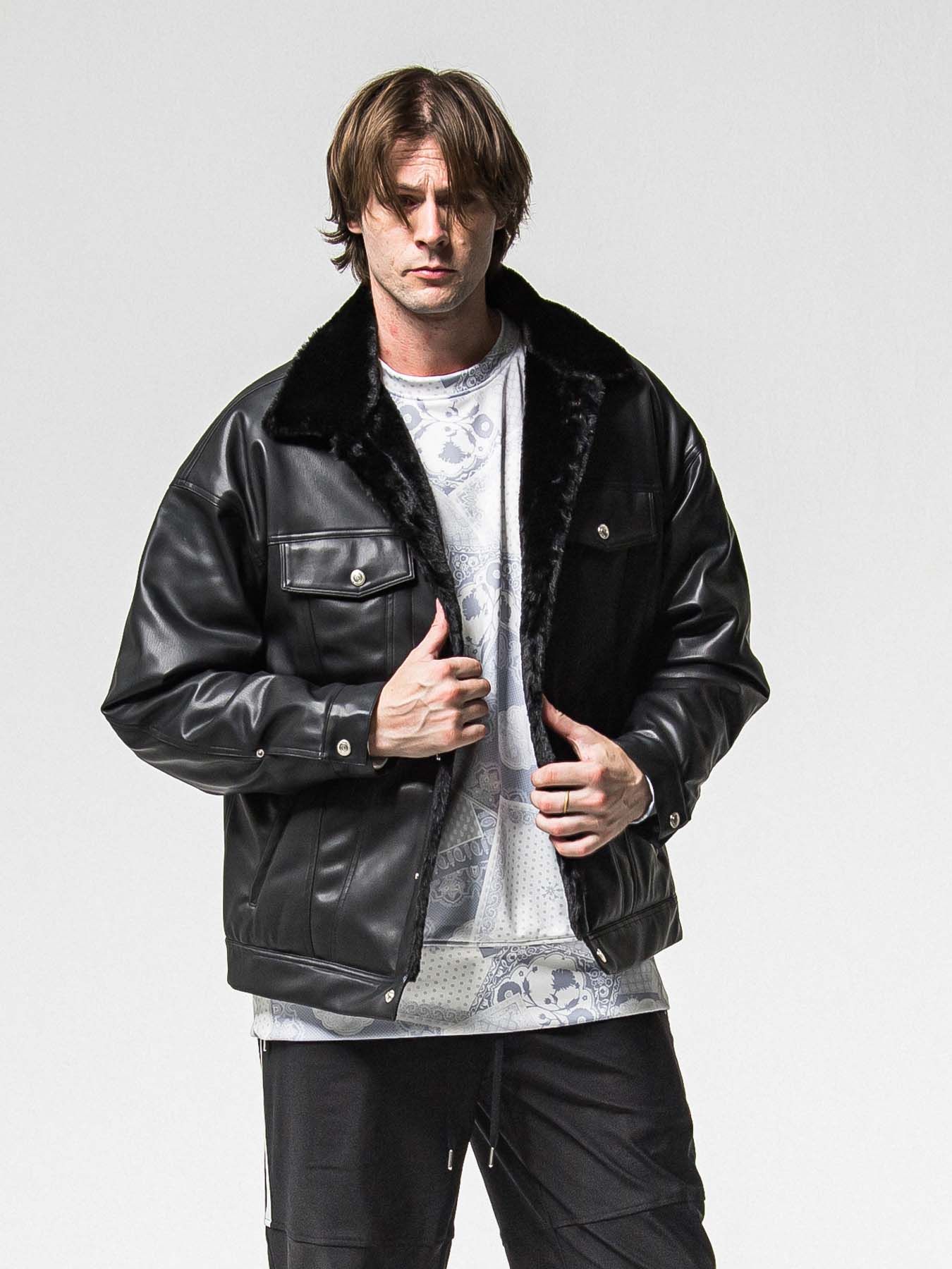 【予約品 8月31日(日) 締切】LEATHER FUR OVER G / レザーファーオーバーGジャケット / ブラック
