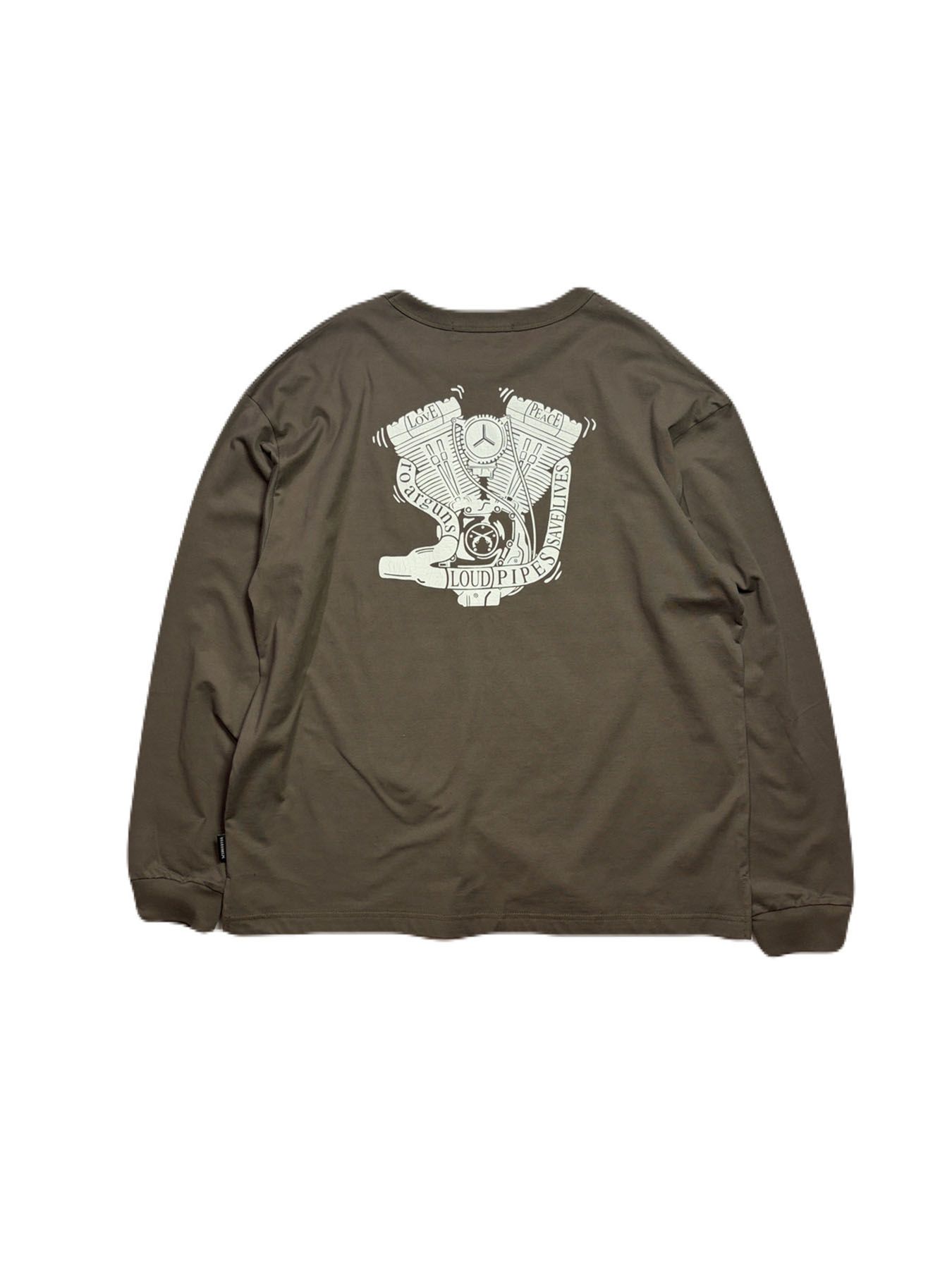 【予約品 3月9日(月) 18:00 締切】ORG/CO L/TEE ENGINE / エンジンプリント オーガニックコットン ロンT / カーキ