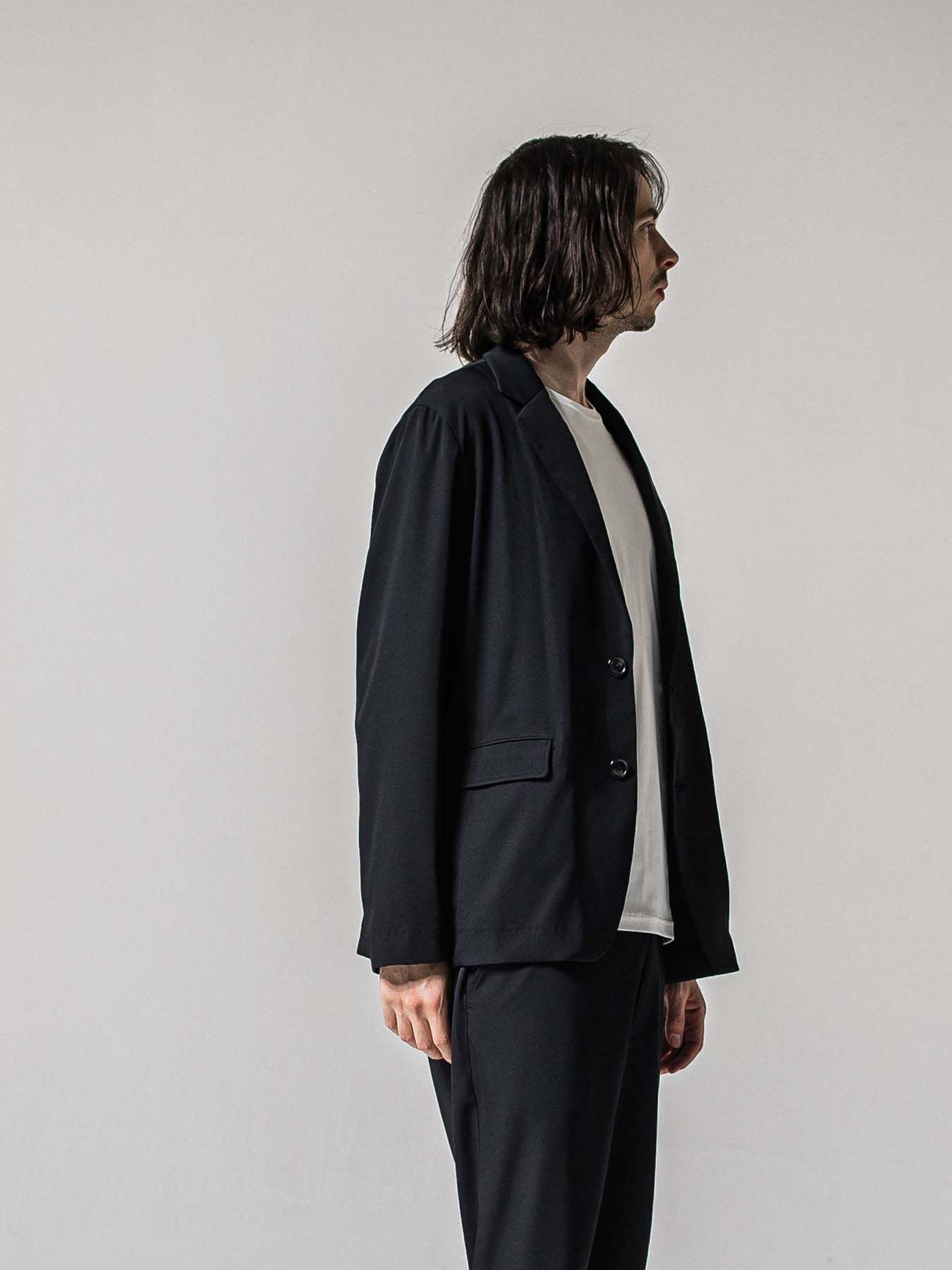 【予約品 11月16日(日) 締切】GARY LOOSE JACKET / ルーズフィット ジャージ テーラードジャケット / ブラック