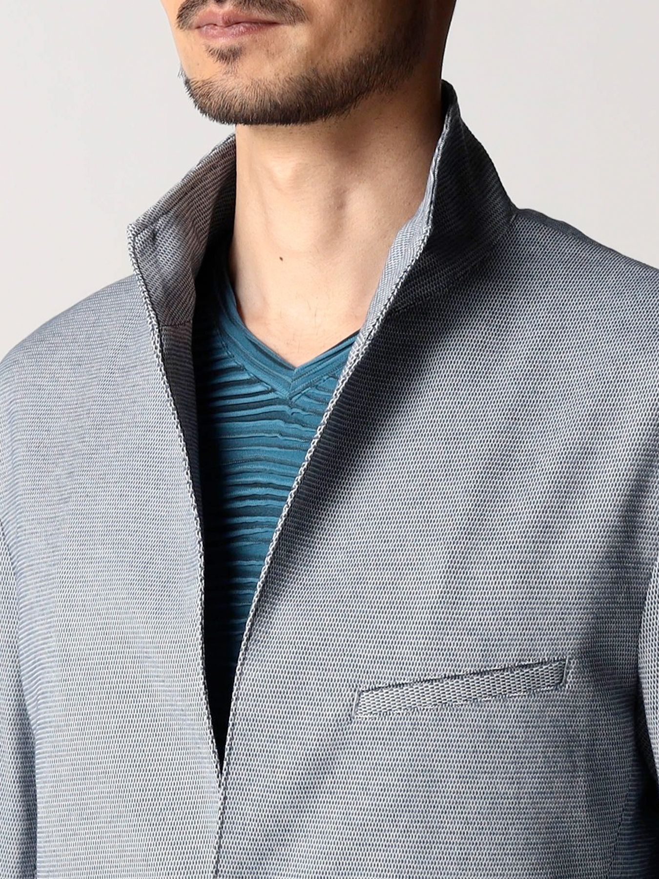 7分袖イタリアンカラージャケット / グレー【NICOLE CLUB FOR MEN】