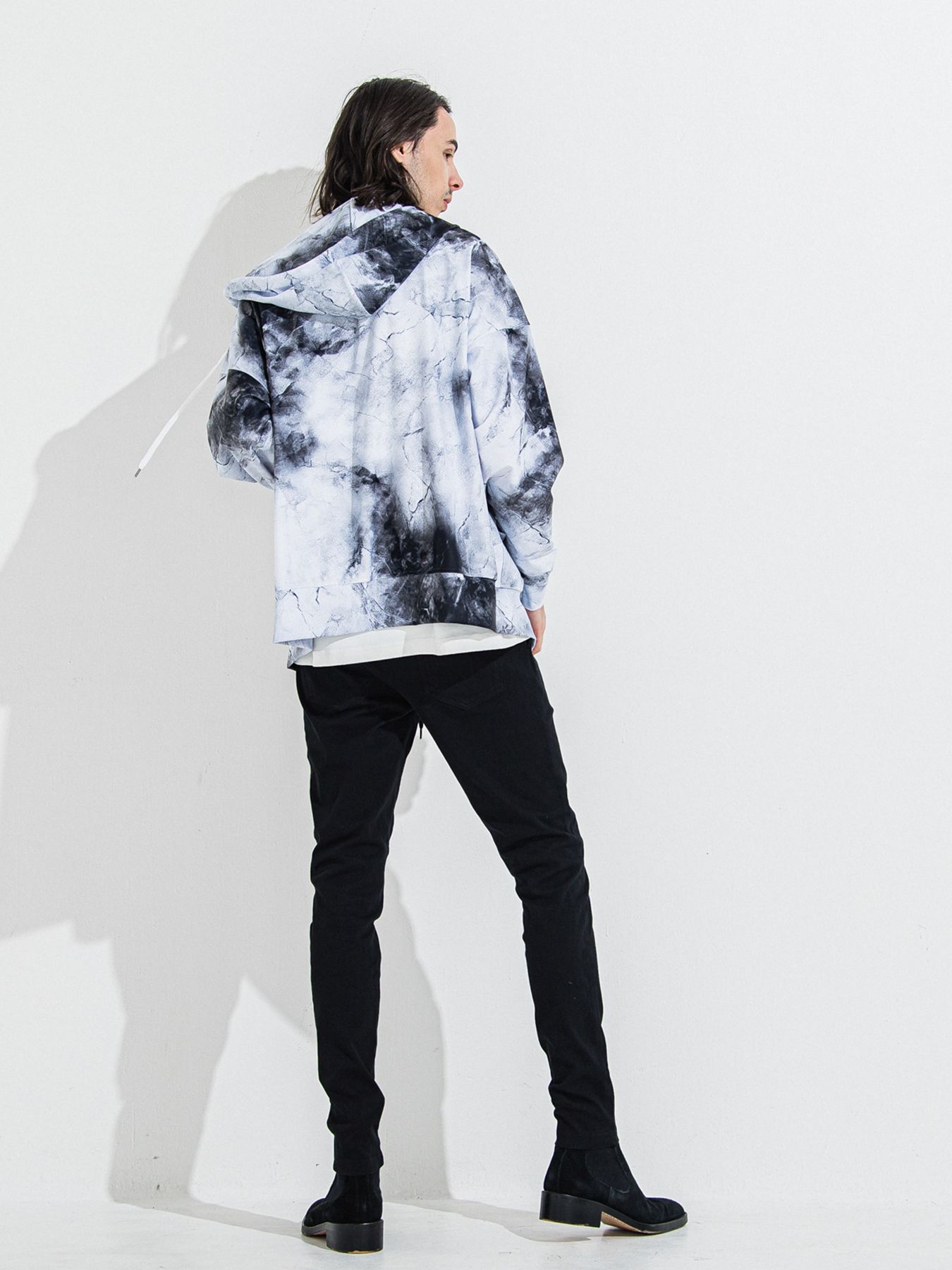 【予約品】RASH OVER ZIPUP HOODIE / ラッシュガード オーバーサイズジップアップパーカー / マーブルホワイト