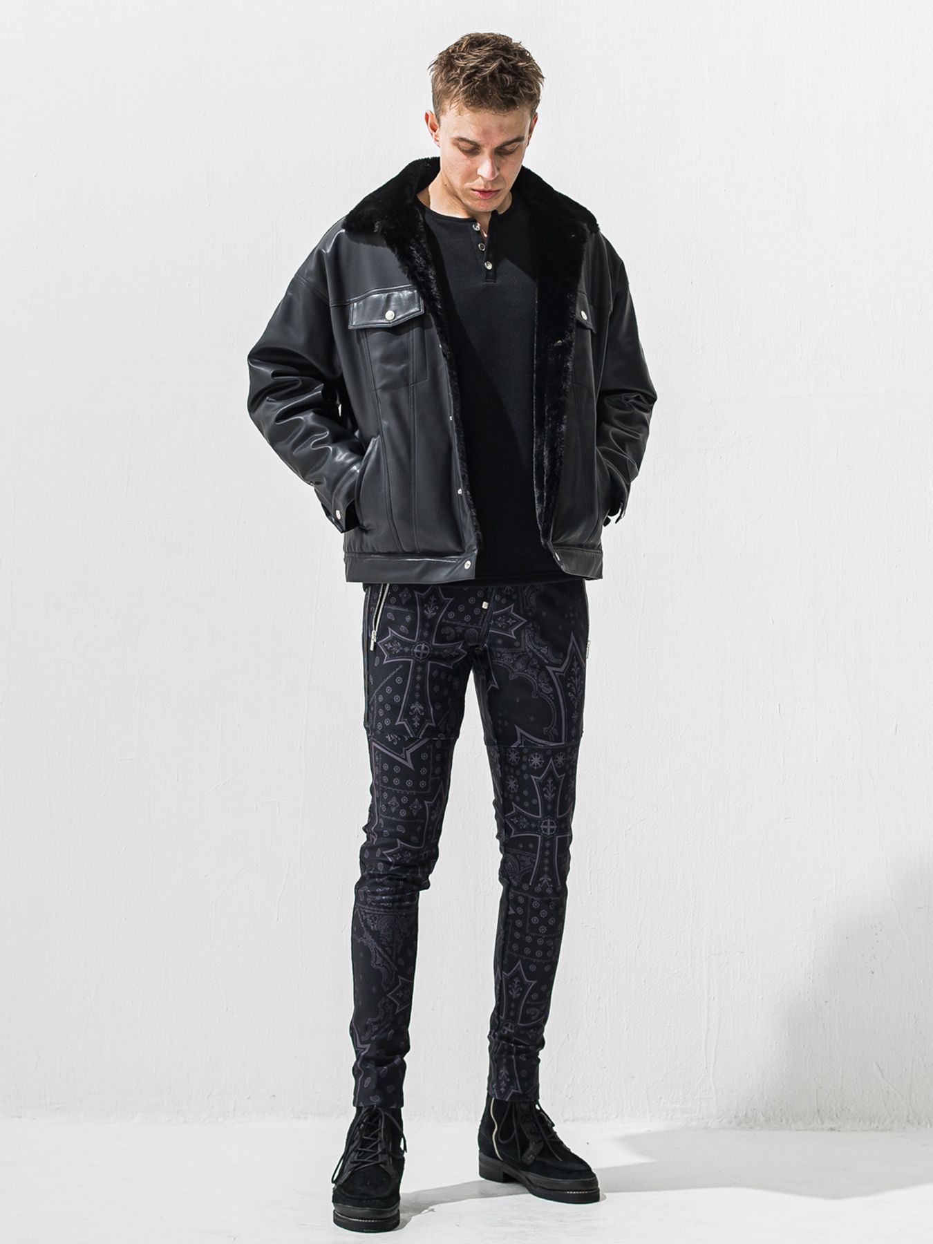 【予約品 9月6日(日) 締切】LEATHER FUR OVER G / レザー ファー オーバー Gジャン / ブラック