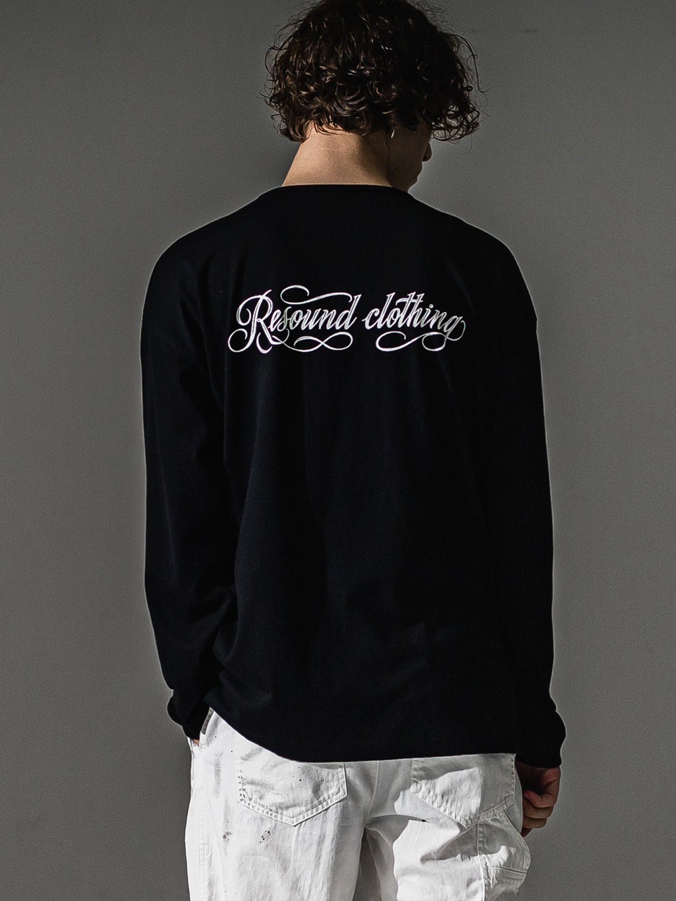 【予約品】PIN ST RC over longsleave Tee / ピンストライプロゴ オーバーサイズ ロングスリーブ Tシャツ / ブラック