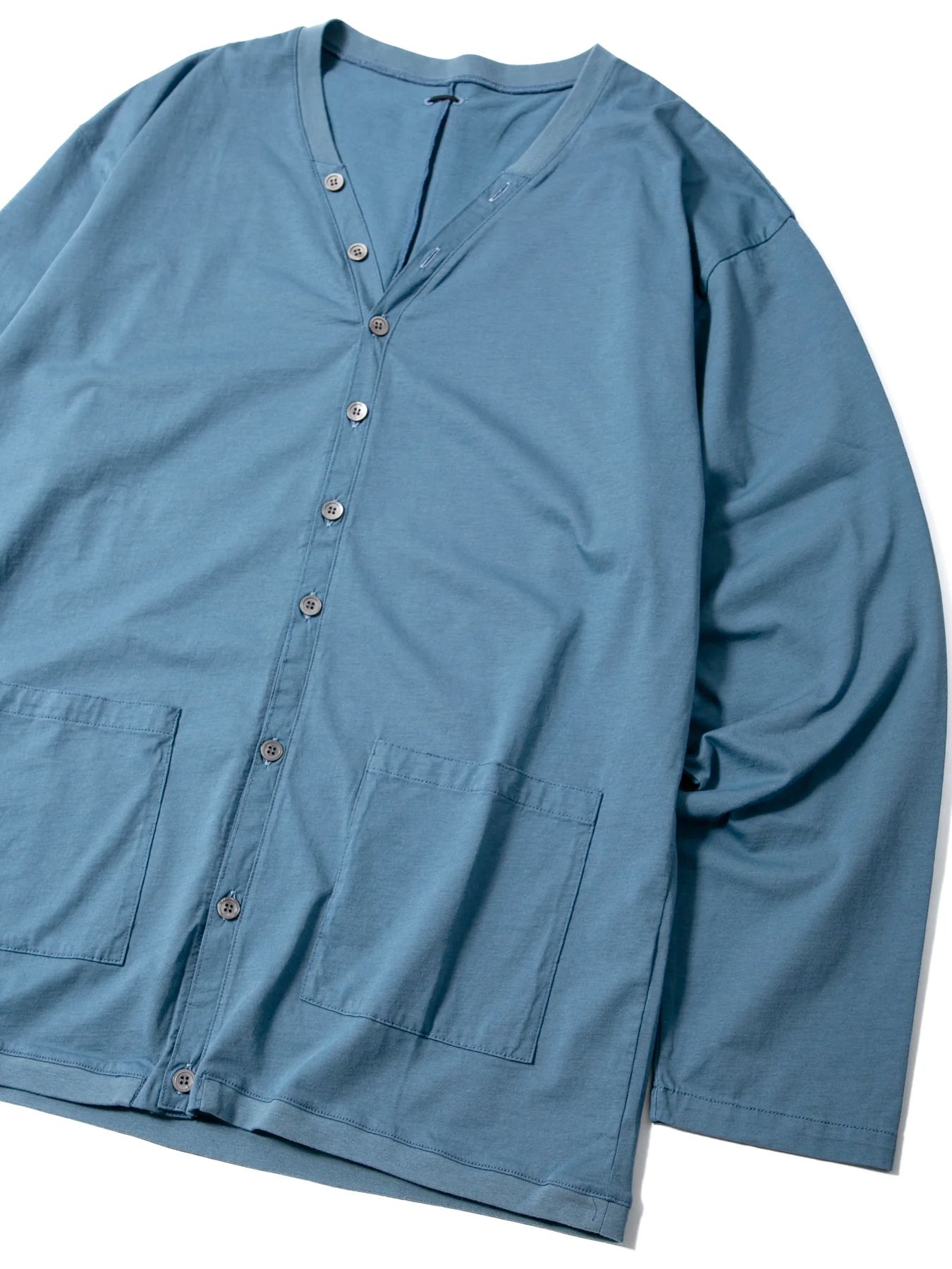 72/T Organic Cotton High Twisted Single Jersey Cardigan / 72/T オーガニックコットン 強撚 天竺 カーディガン / グレーブルー