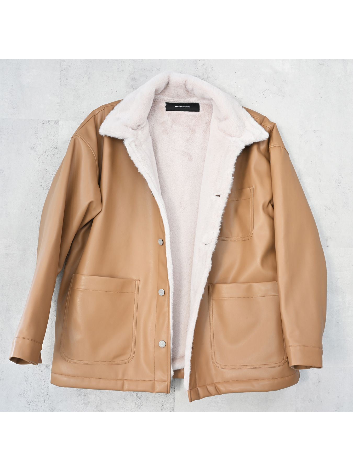 【予約品 9月6日(日) 締切】LEATHER FUR COVERALL / レザー ファー カバーオール / ベージュ