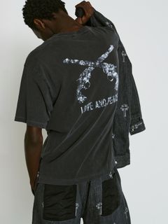 【予約品 8月10日(日) 締切 】HAND PRINT GUN S/S T / クロスガン ハンドプリント Tシャツ / ブラック×ホワイト
