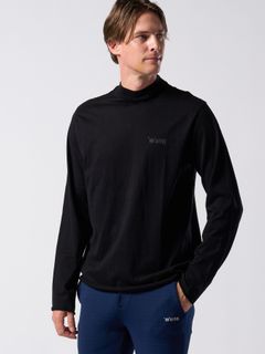 【予約品】muta × wjk collection：cut-off mock-neck L-S(printed) / モックネックロングスリーブカットソー / ディープブラック