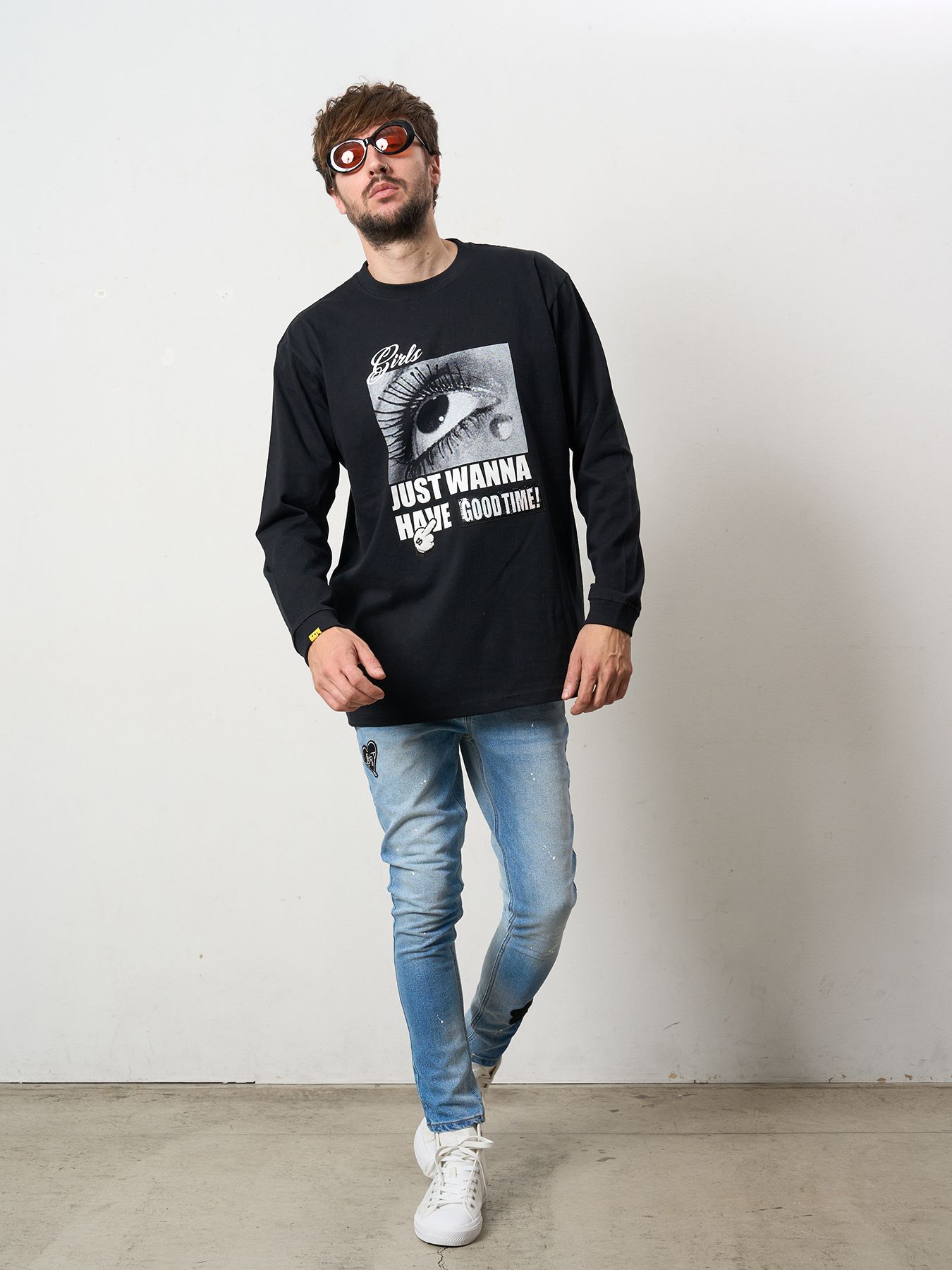 【予約品 5月8日(木) AM10時 締切】 5.6ozコットン天竺JUST WANNA HAVE FUNSシークイン LS Tシャツ / ブラック