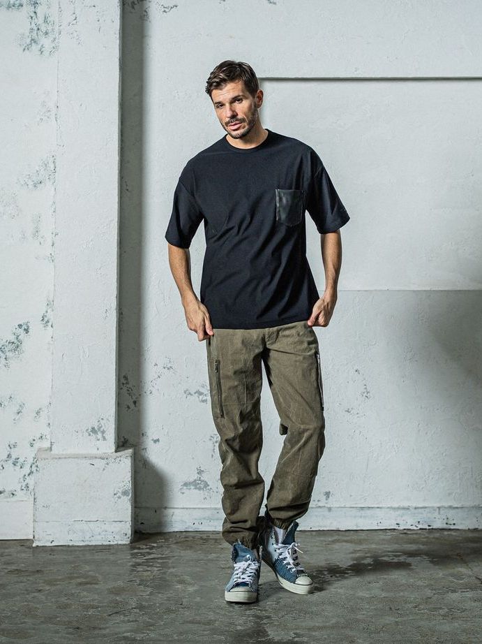 《予約11月17日19時締め》 leather pocket overnylon T / Tシャツ / ブラック