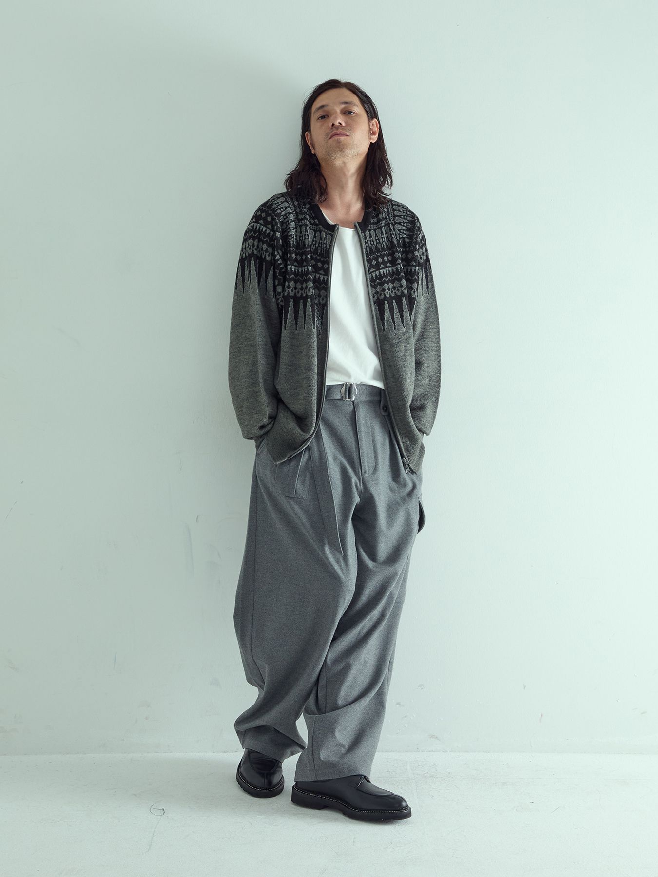 【予約品 】ARROWKNIT / ジャガードニットカーディガン / 杢チャコール×ブラック系
