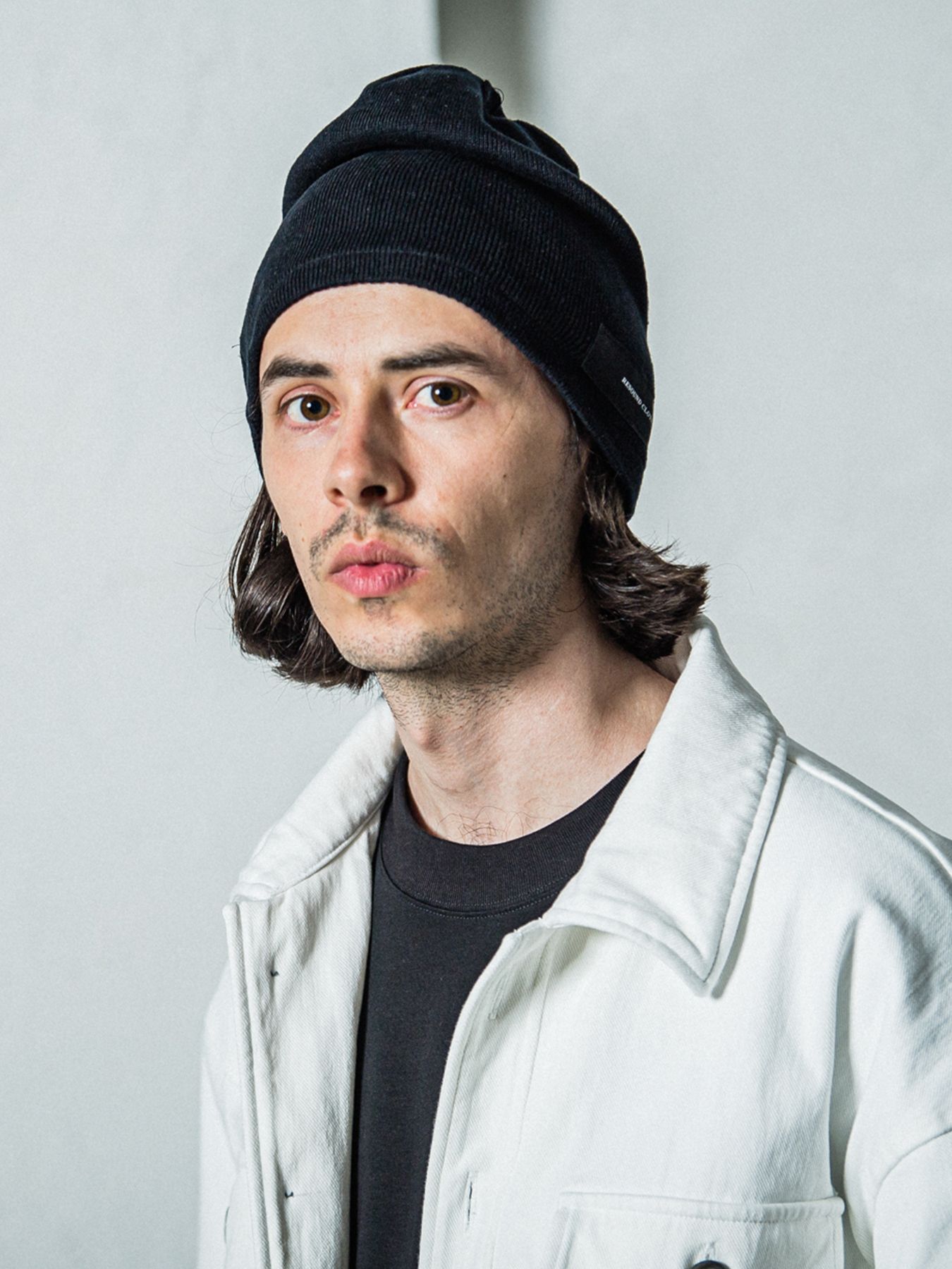 LINEN KNIT CAP / リネン ロゴタグ付き ニットキャップ / ブラック