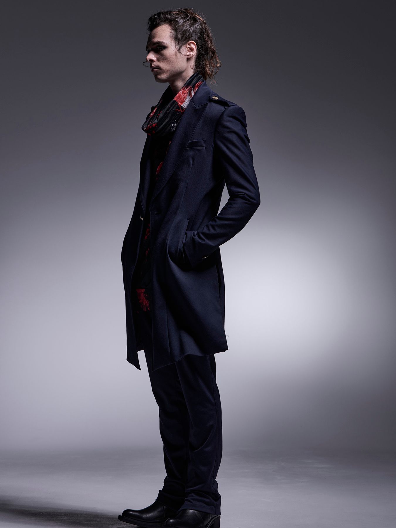 【予約品 7月13日(日) 締切】Epaulet Peaked Long Jacket / エポーレット ピークドラペル ロングジャケット / ネイビー