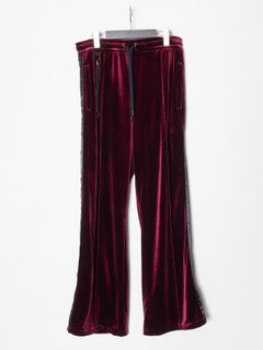 【予約品 4月6日(月) 締切】Stretch Tricot Velour Wide Track Pants / ストレッチ トリコット ベロア ワイド トラック パンツ / ワイン