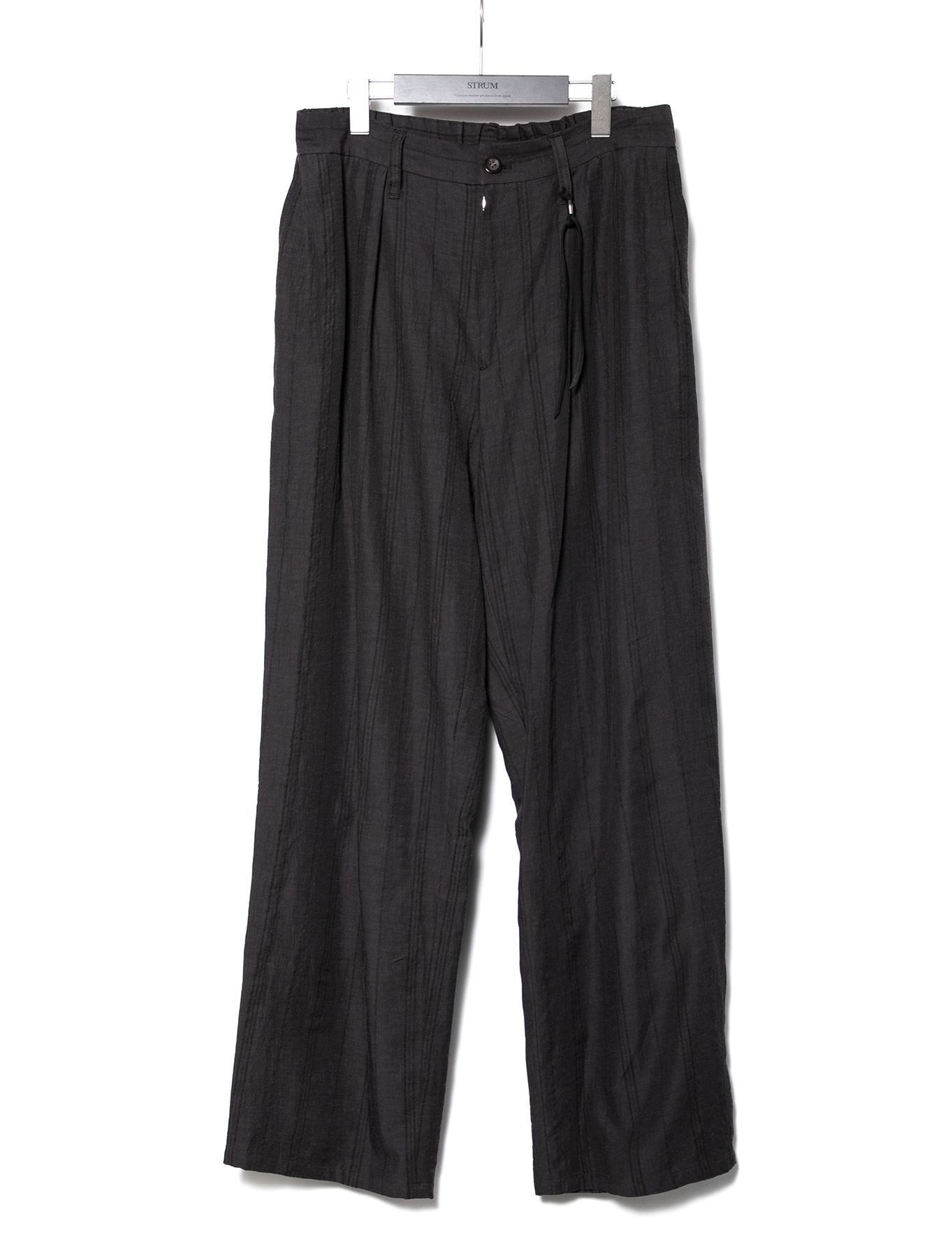 【予約品 10月12日(日) 締切】Rayon Cotton Linen Stripe Barrel Wide Pants / レーヨン コットン リネン ストライプ バレル ワイド パンツ / グレー