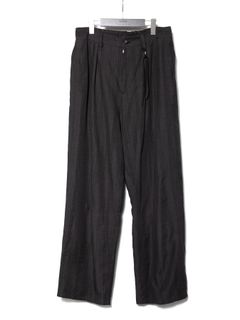 【予約品 10月12日(日) 締切】Rayon Cotton Linen Stripe Barrel Wide Pants / レーヨン コットン リネン ストライプ バレル ワイド パンツ / グレー