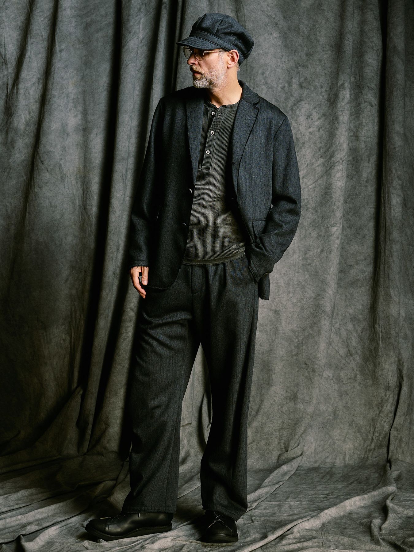 【予約品 4月19日(日) 18時締切】waffle henley L/S / ワッフル ヘンリーネック ロングスリーブ / ブラック