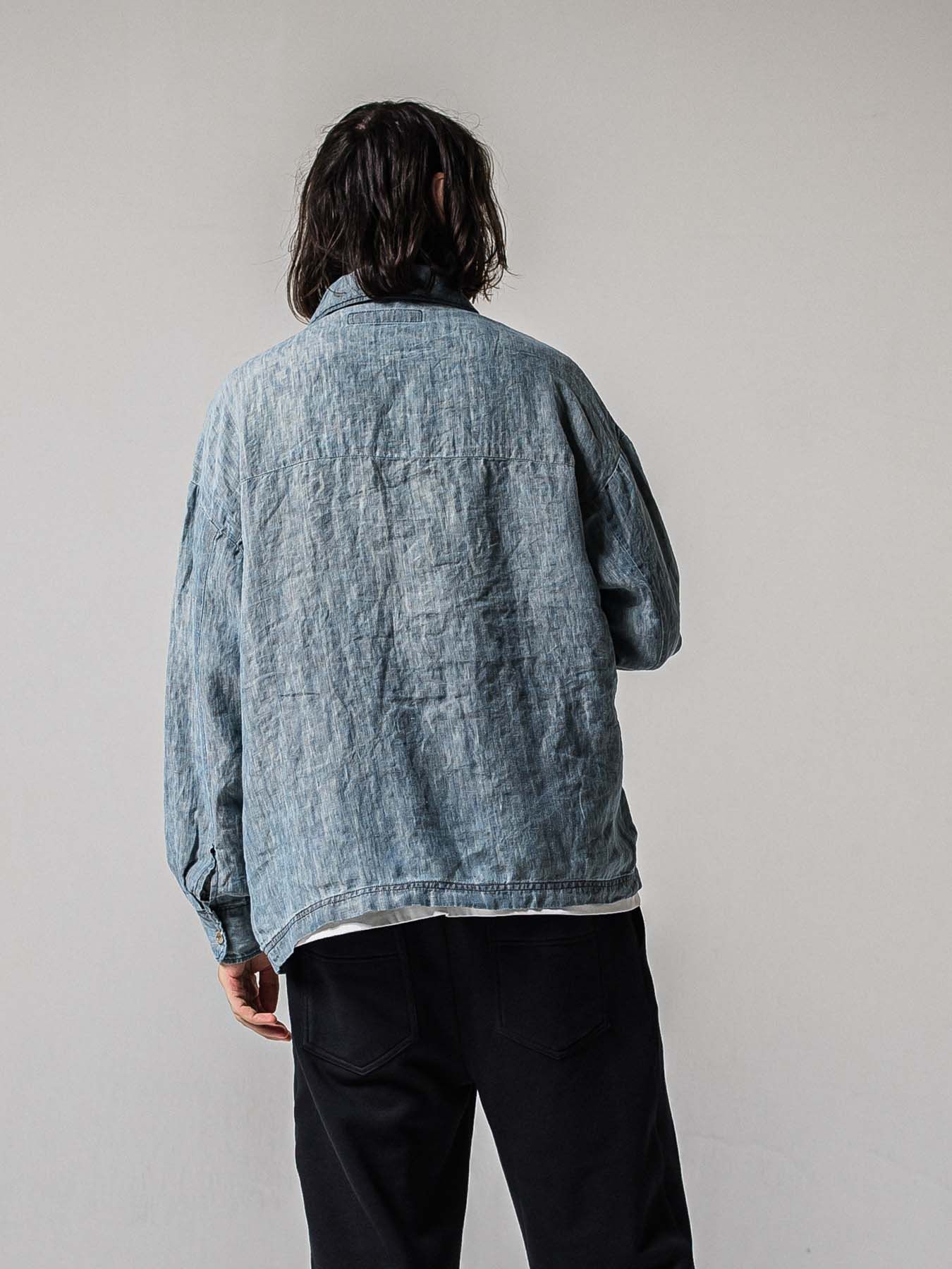 【予約品 11月16日(日) 締切】INDIGO LINE JACK SHIRTS / インディゴ リネン CPOジャケット / ライトインディゴ