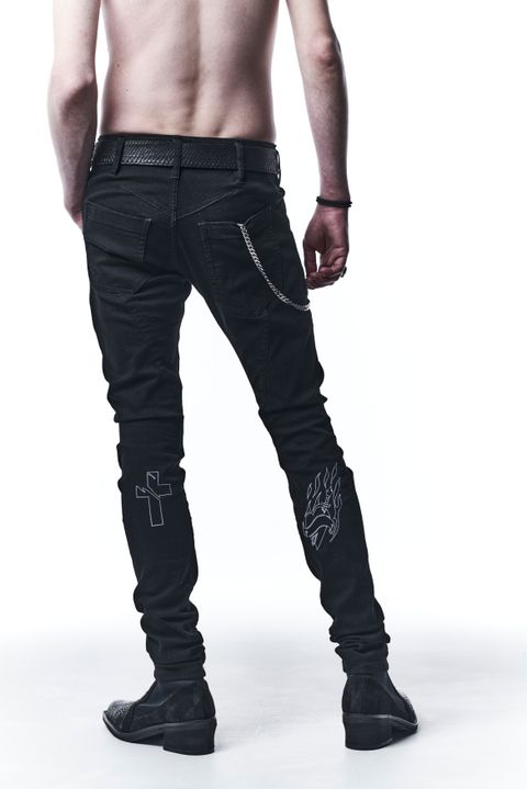 CurvePants デニムパンツ BlackBlackDenim刺繡入り / Black 【kiryuyrik】