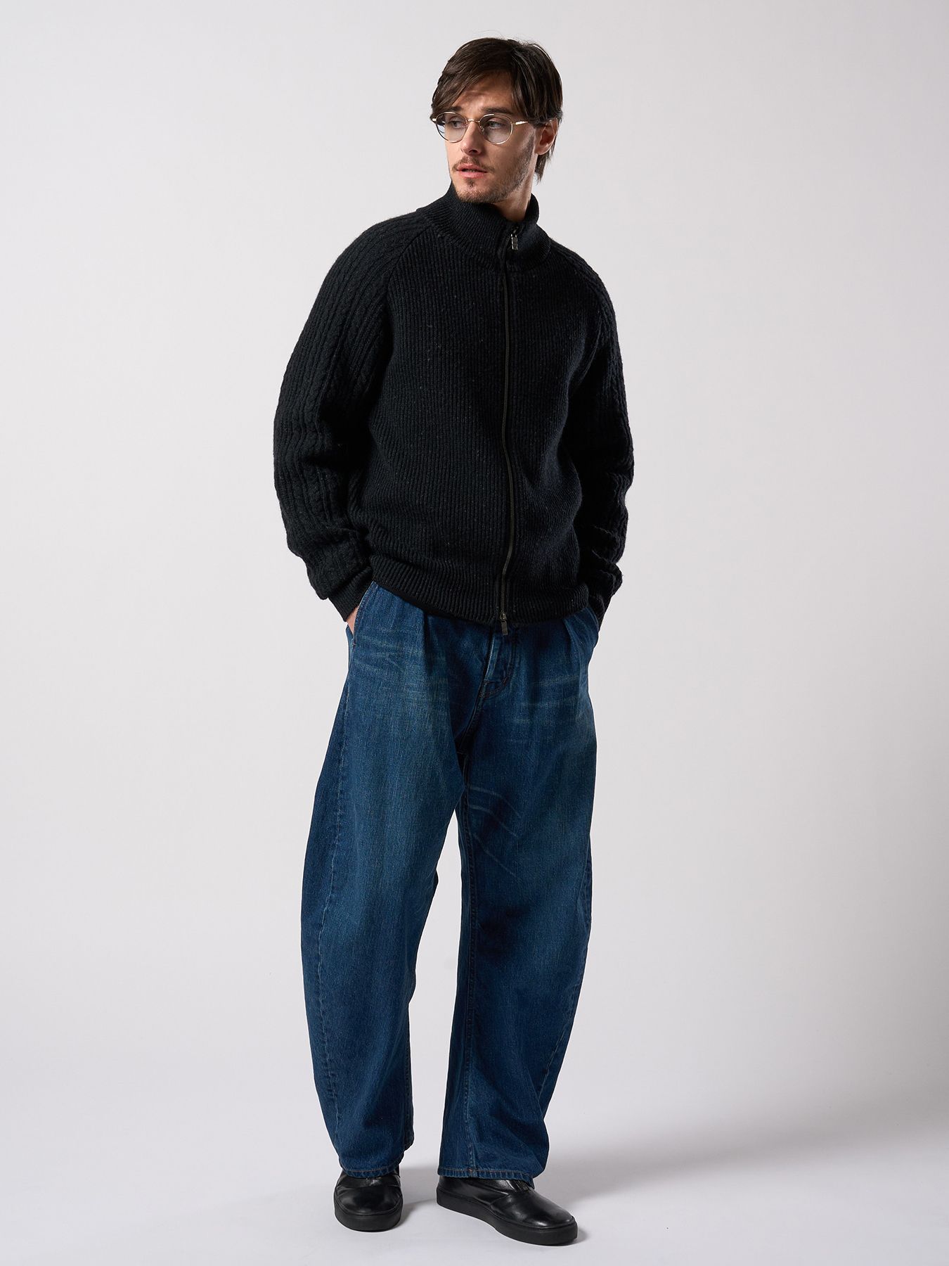 【予約品 4月19日(日) 18時締切】lomond×powder zip-up knit / ジップアップニット / ブラック