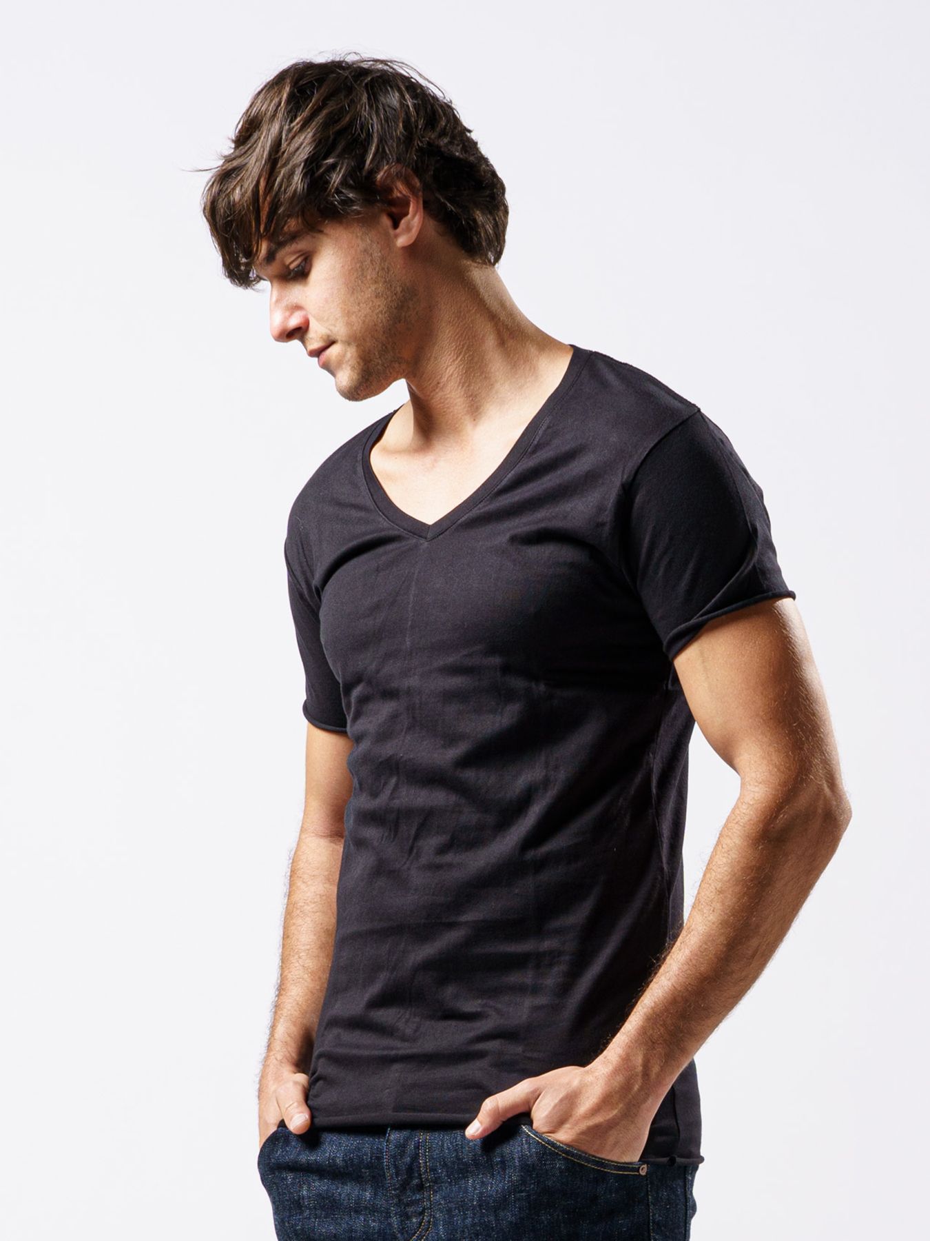 【予約品 1月25日(日) 締切】3 in pack-T S/S / 3インパック ショートスリーブ Tシャツ / ブラック / クルーネック、Vネック、ディープVネック