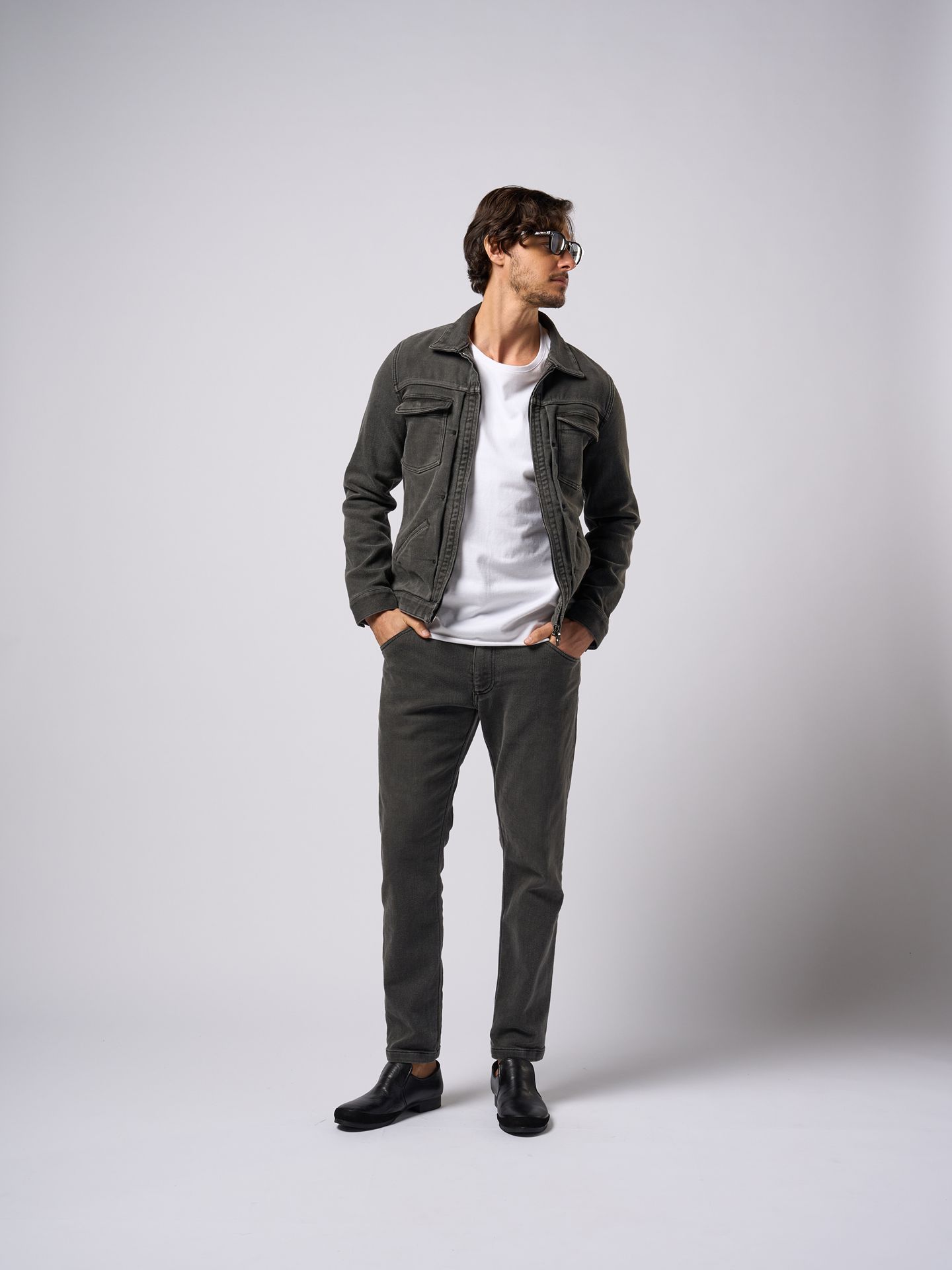 【予約品9月19日 10時締め】 denim jersey zip blouson / ブルゾン / usedブラック