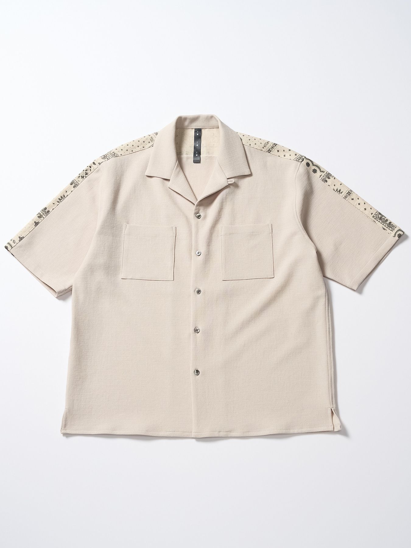 【予約品 1月25日(日) 締切】bandana print panel open shirt / バンダナプリントパネル オープンカラーシャツ / ベージュ