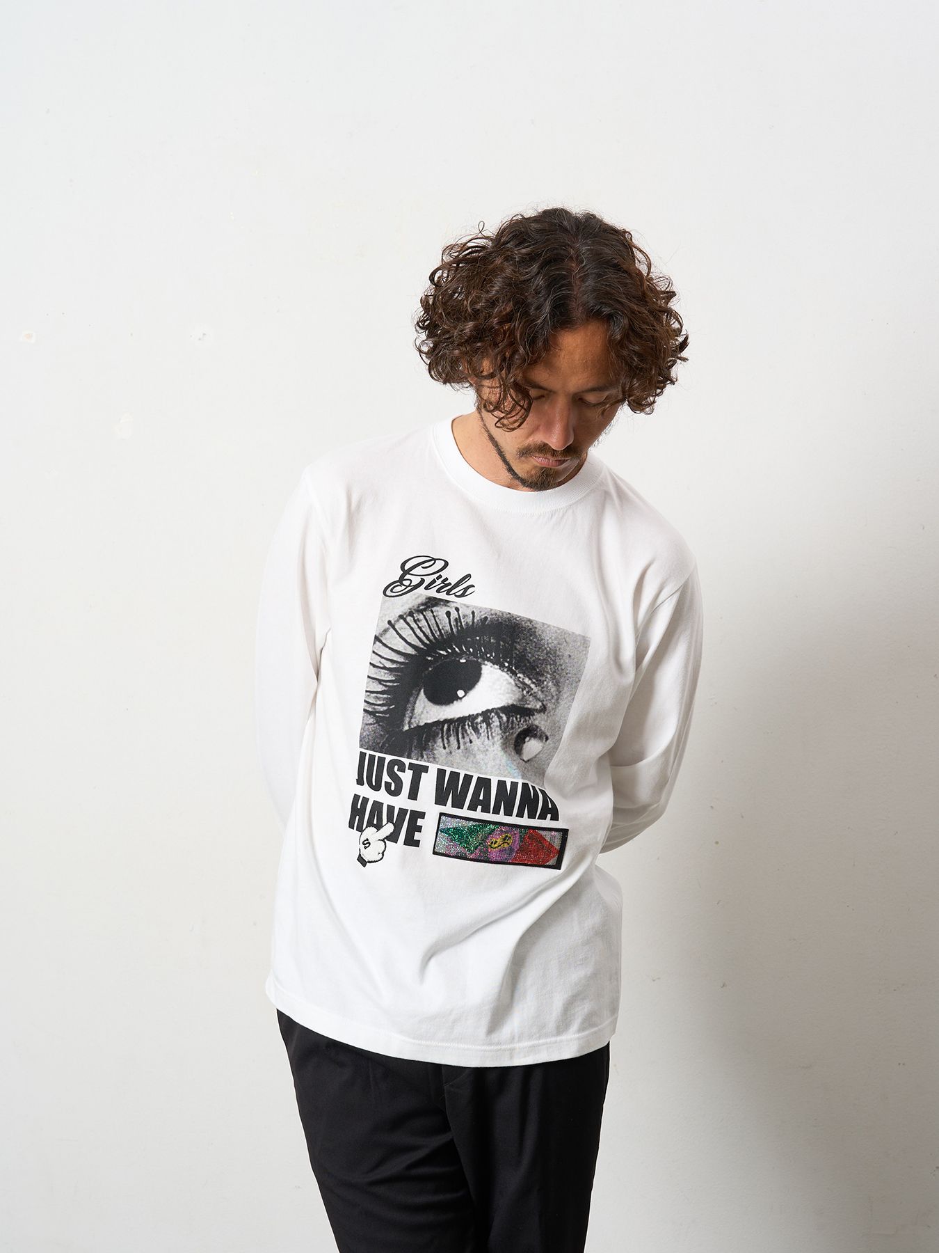 【予約品 5月8日(木) AM10時 締切】 5.6ozコットン天竺JUST WANNA HAVE FUNSシークイン LS Tシャツ / ホワイト