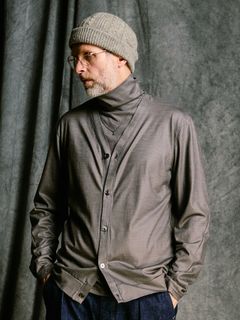 【予約品 4月19日(日) 18時締切】ex.comfy wool middle cardigan / メリノウールジャージー カーディガン / スチールグレー