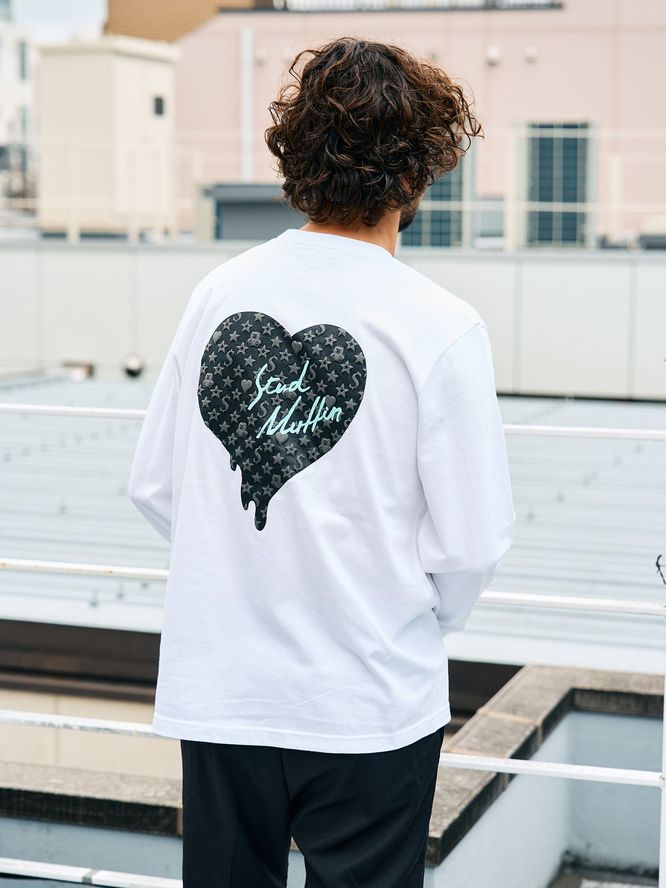 【予約品 5月8日(木) AM10時 締切】 5.6ozコットン天竺 スターグラムハート＆シークインLS Tシャツ / ホワイト
