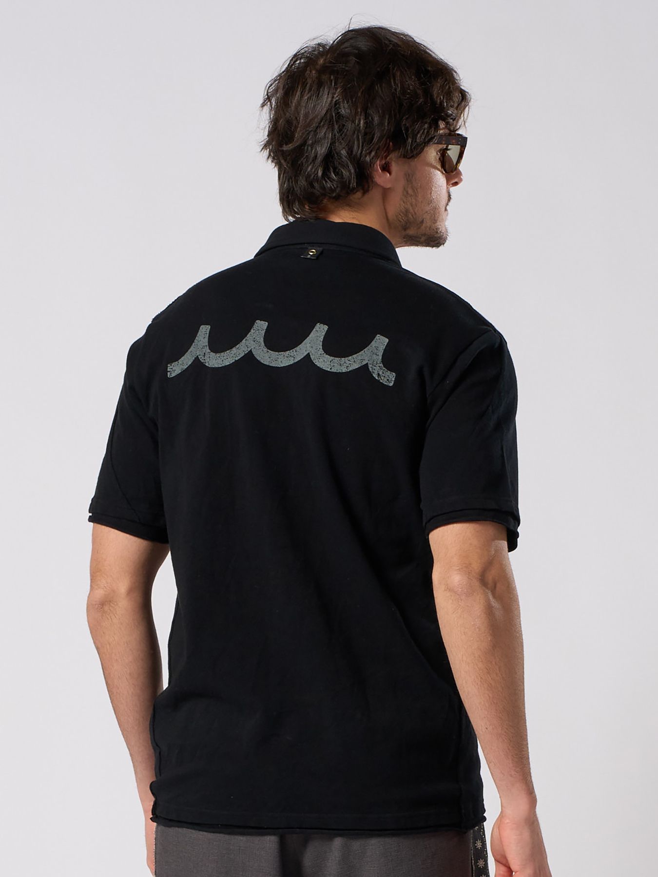 【予約品 1月25日(日) 締切】muta × wjk collection：cut-off polo S/S (printed) / カットオフ ポロ ショートスリーブ / ブラック