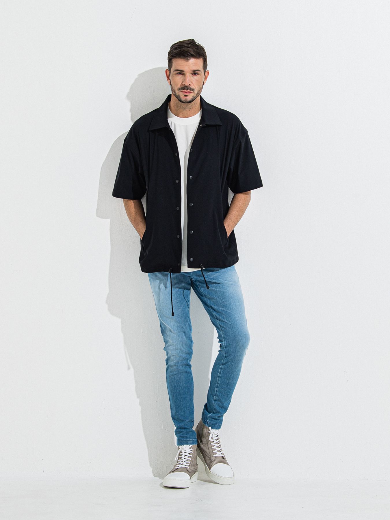 【予約品】NYLON HALF COACH JACKET / ナイロンハーフコーチジャケット / ブラック